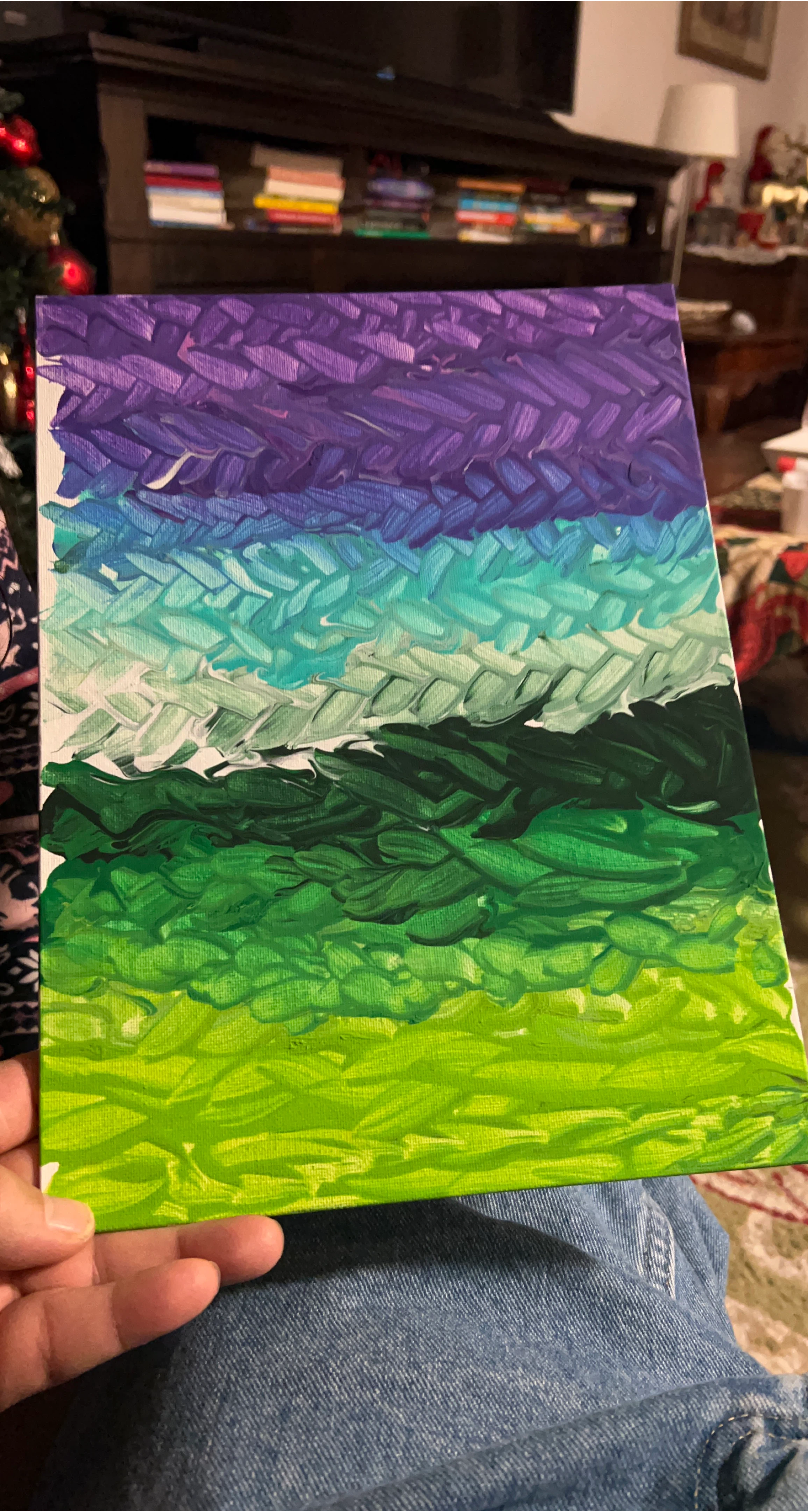 Handmade Green & Purple Canvas Painting