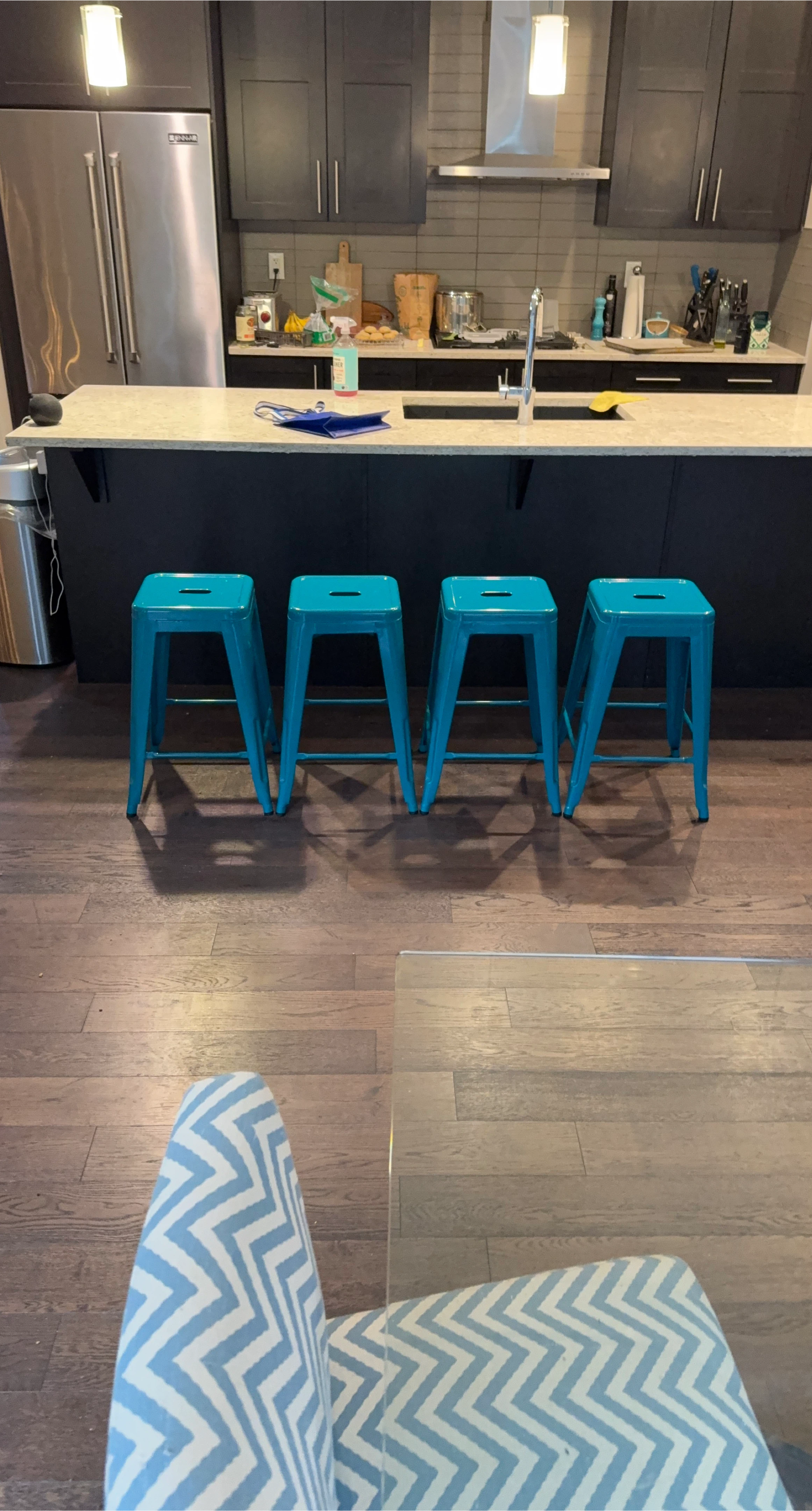 Set of 4 Turquoise Bar Stools