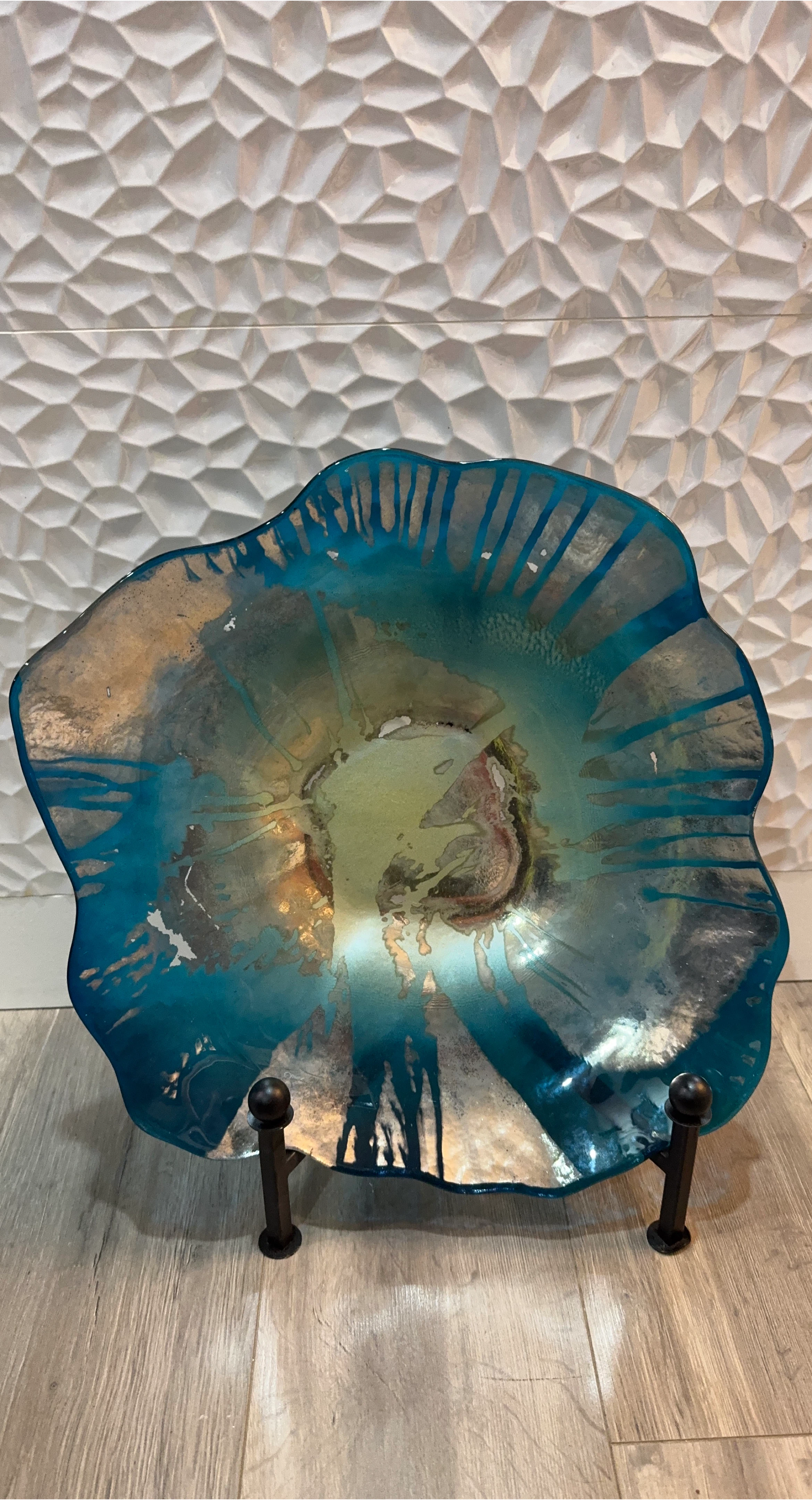 Decorative Blue Glass Bowl with Stand