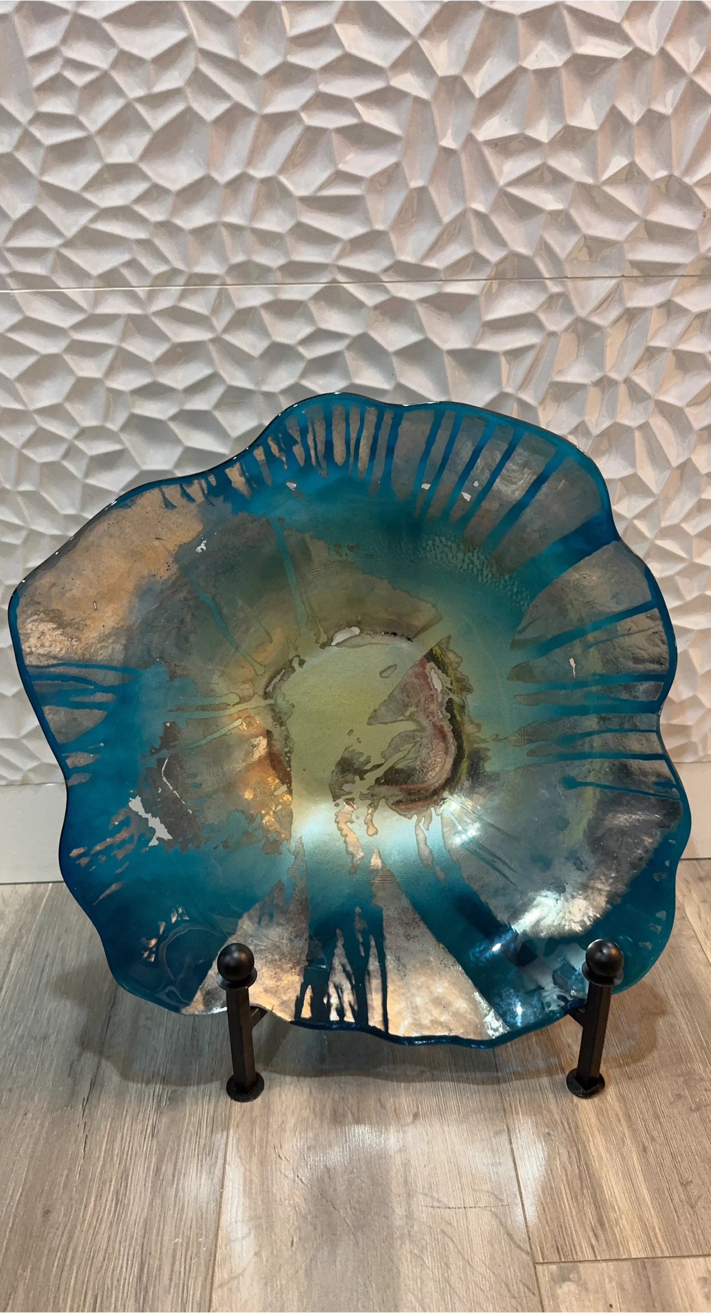 Decorative Blue Glass Bowl with Stand