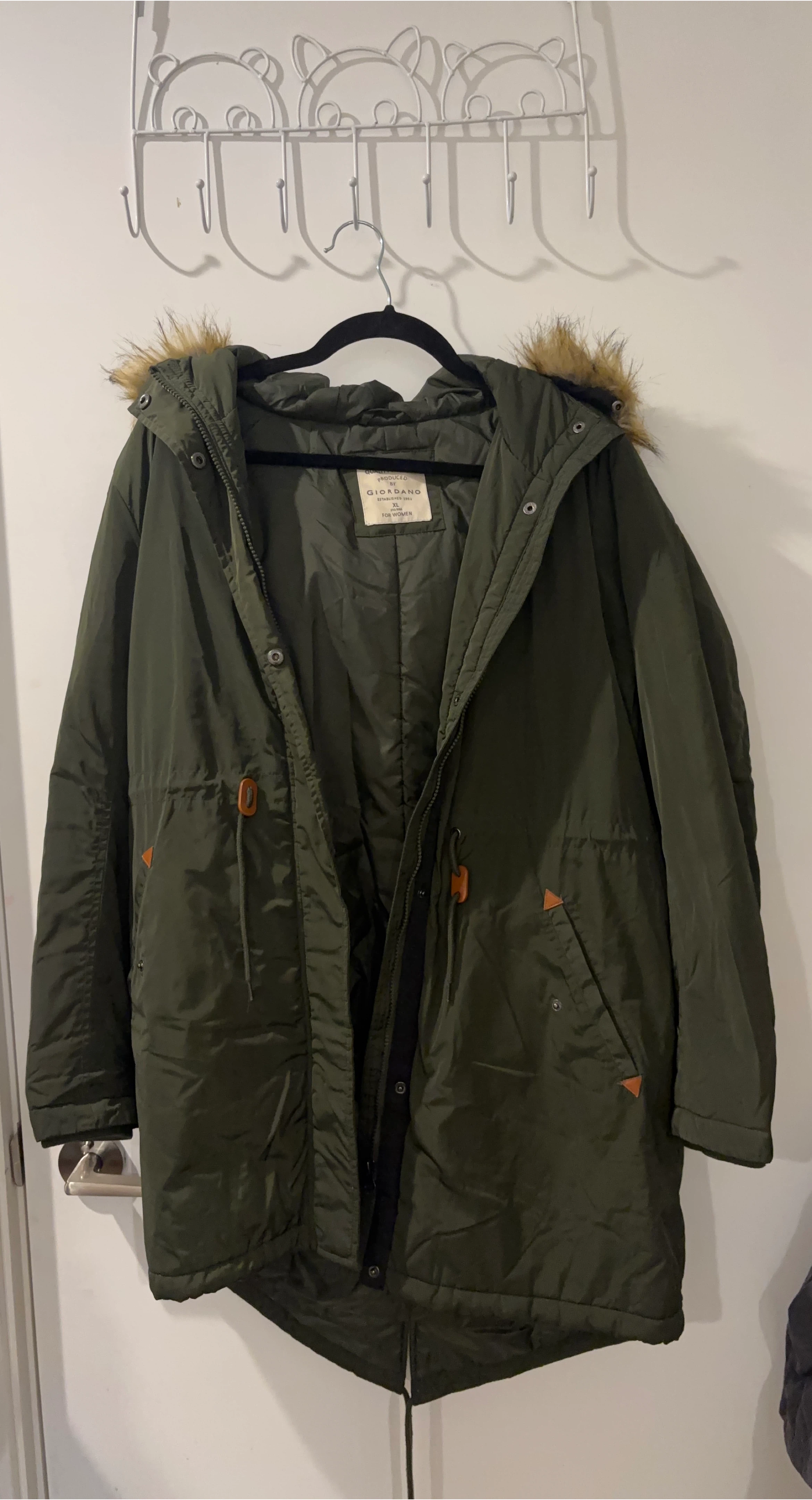 Giordano Olive Green Parka (Removable Fur) - Size XL