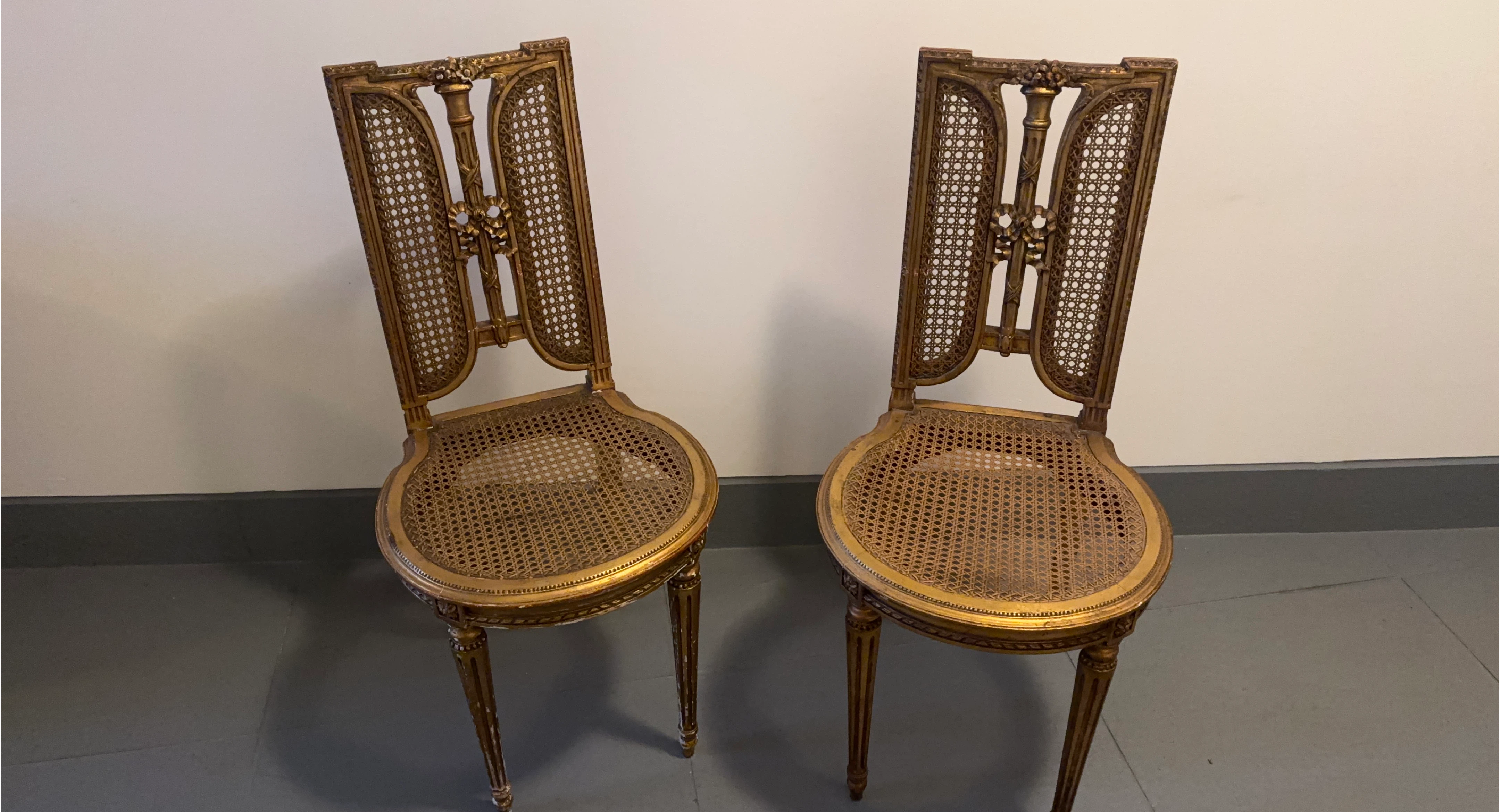 Antique Gold Cane Back Chairs - Set of 2