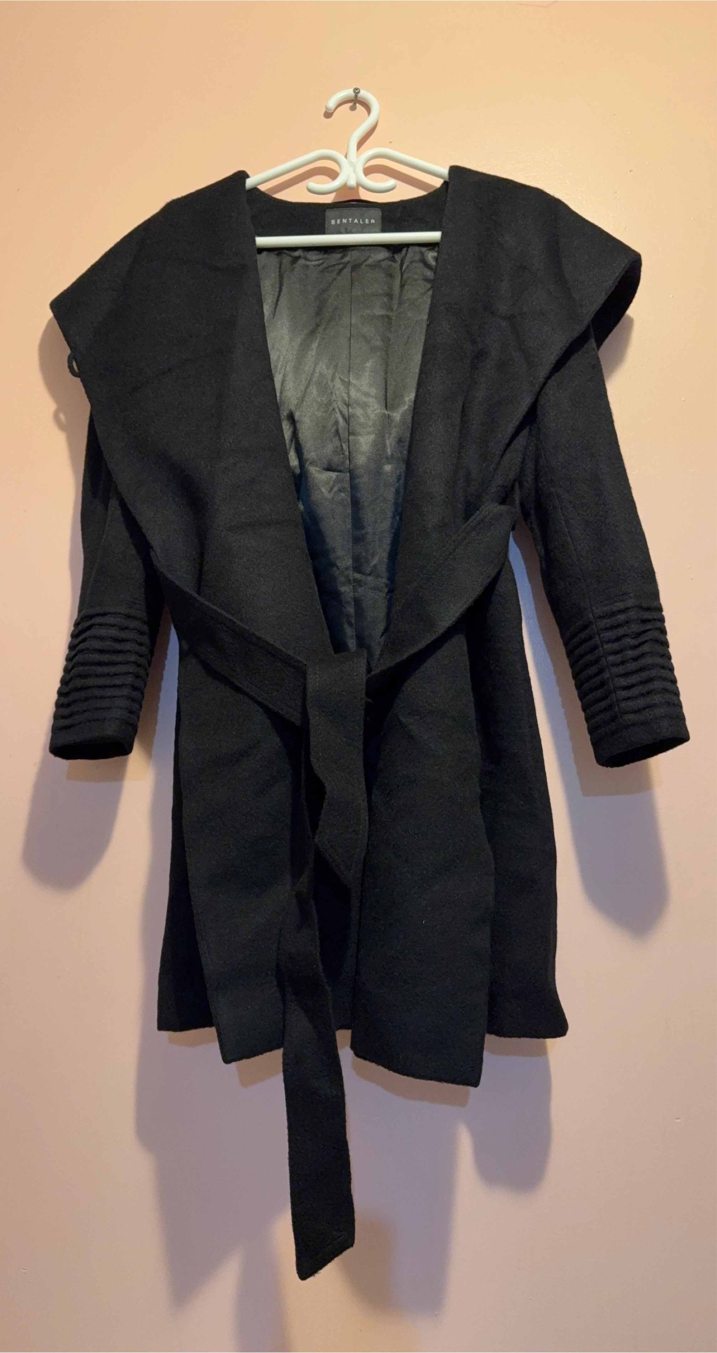 Sentaler Black Belted Wrap Coat(6475621363)message