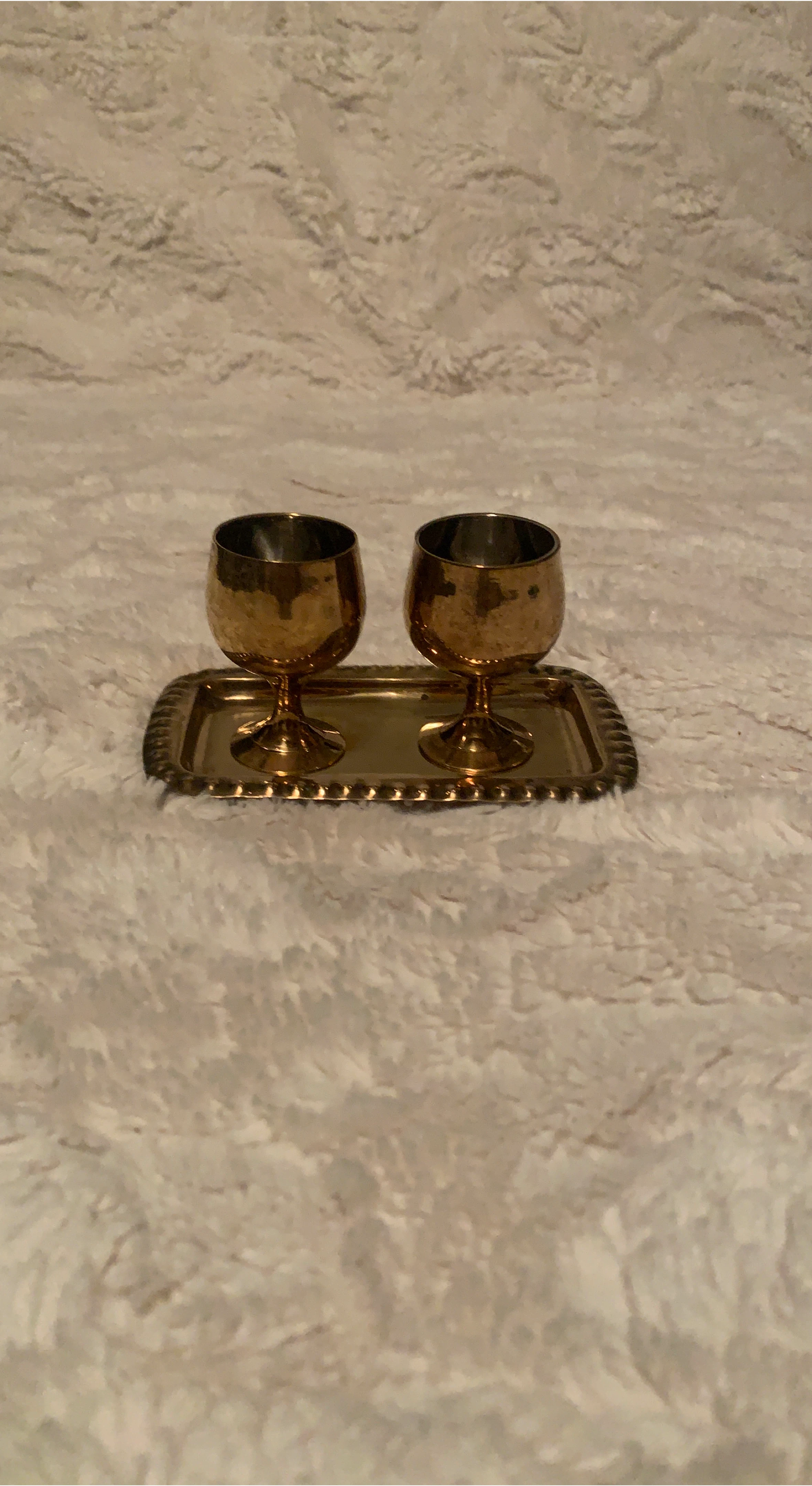 Vintage Brass Goblets with Tray