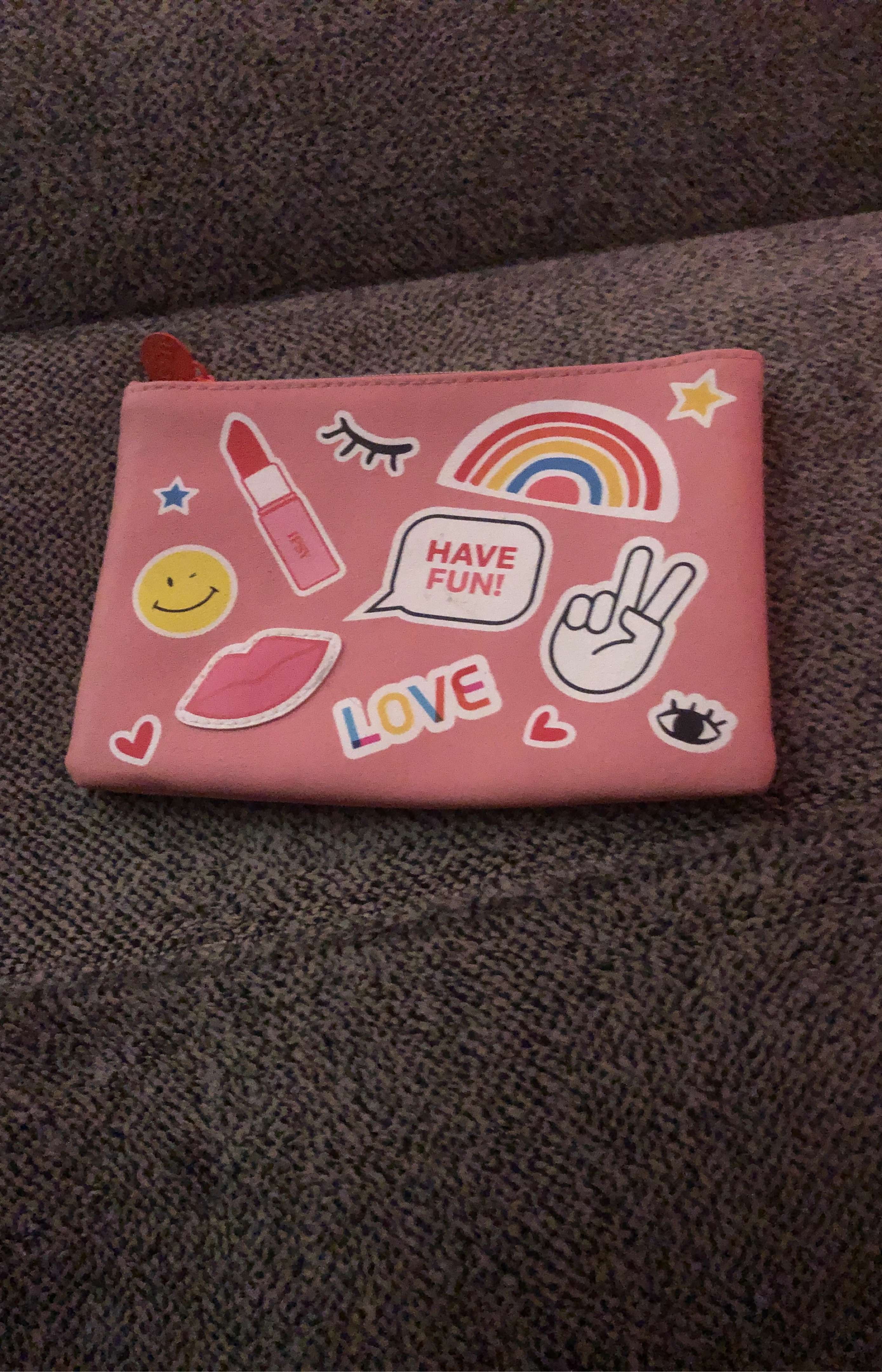 Cute Pink Zippered Pouch with Stickers