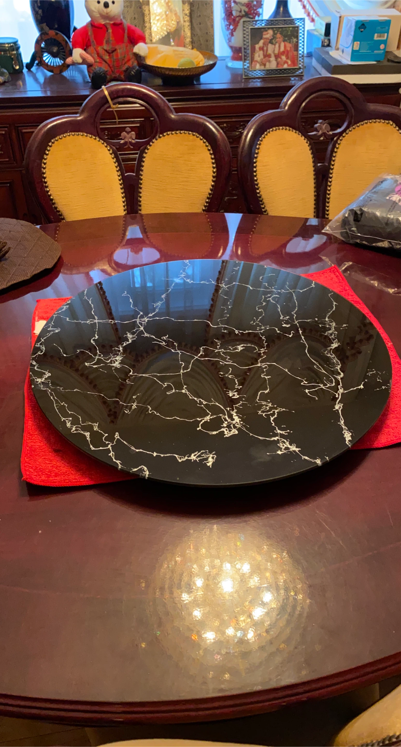 Black Marble Pattern Glass Lazy Susan