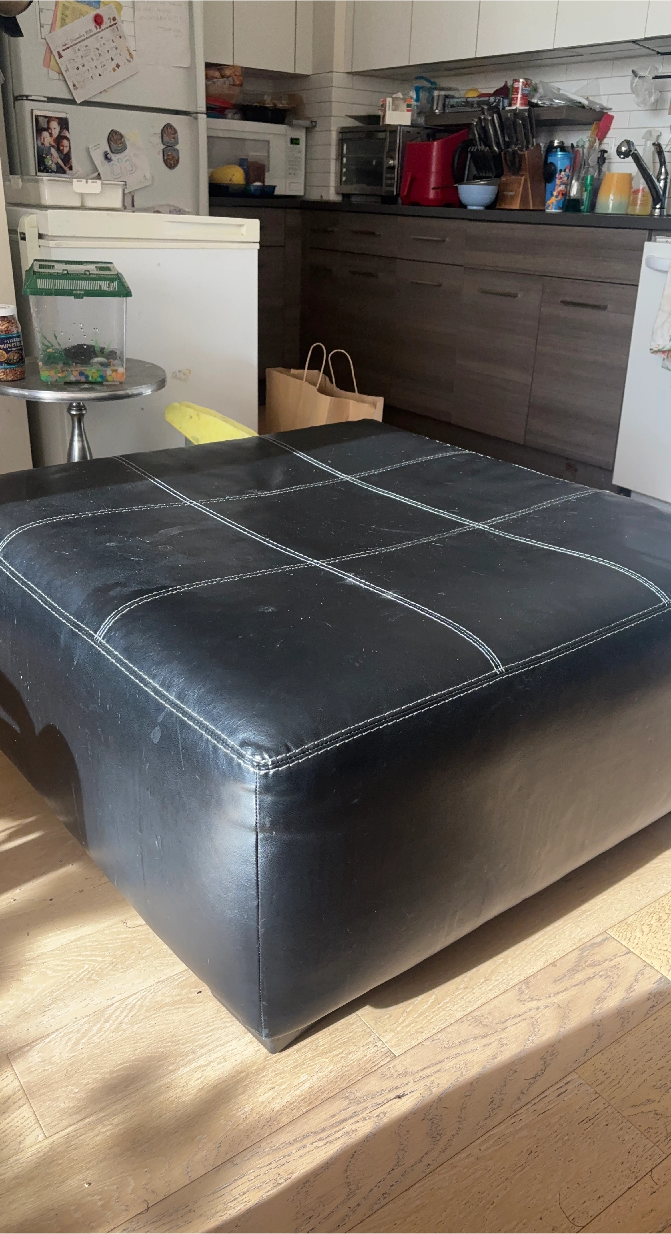 Black Leather Ottoman