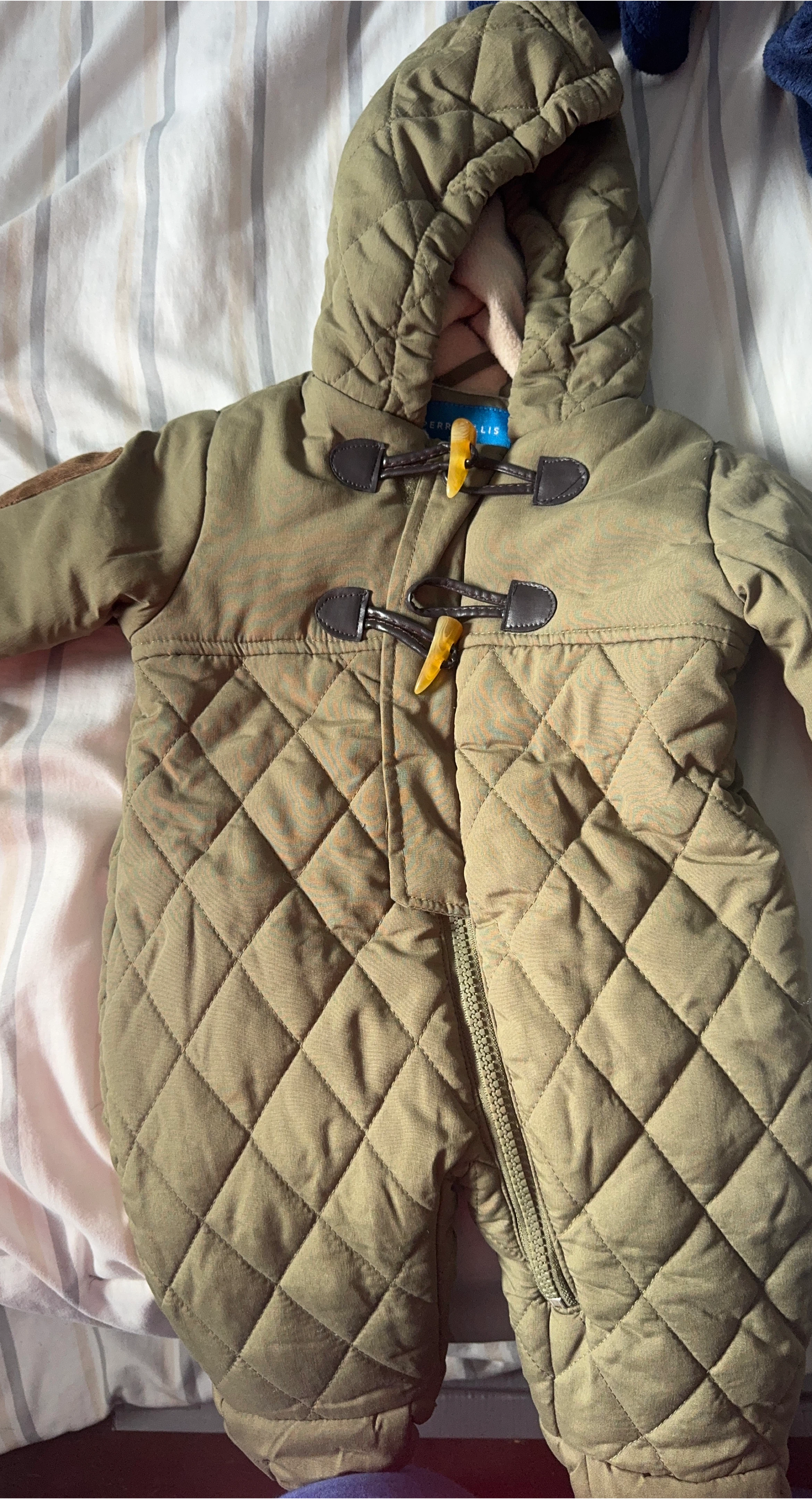 Perry Ellis Boy 3/6M Quilted Olive Green Snowsuit