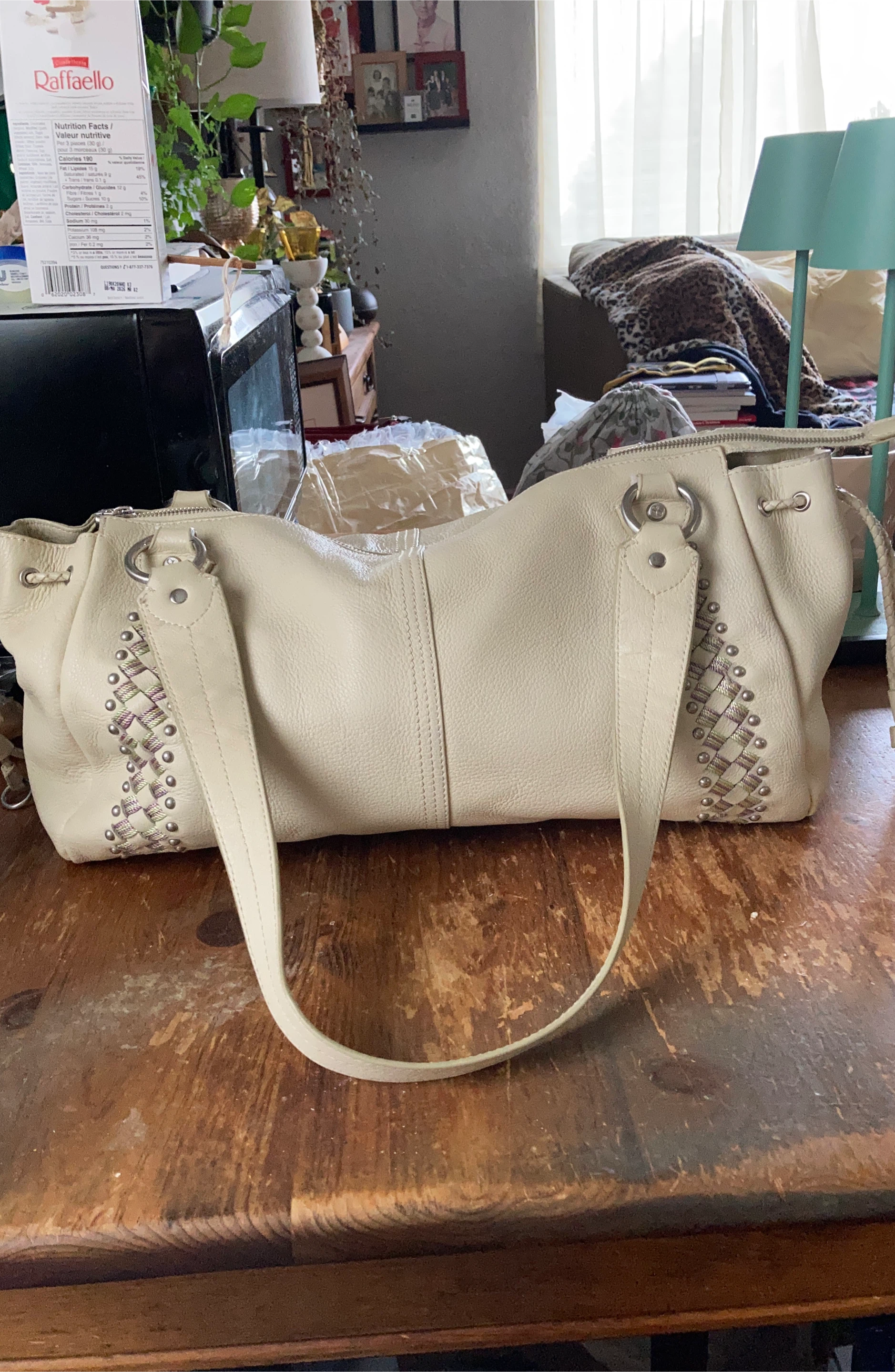 Leather Shoulder Bag - Cream Colour