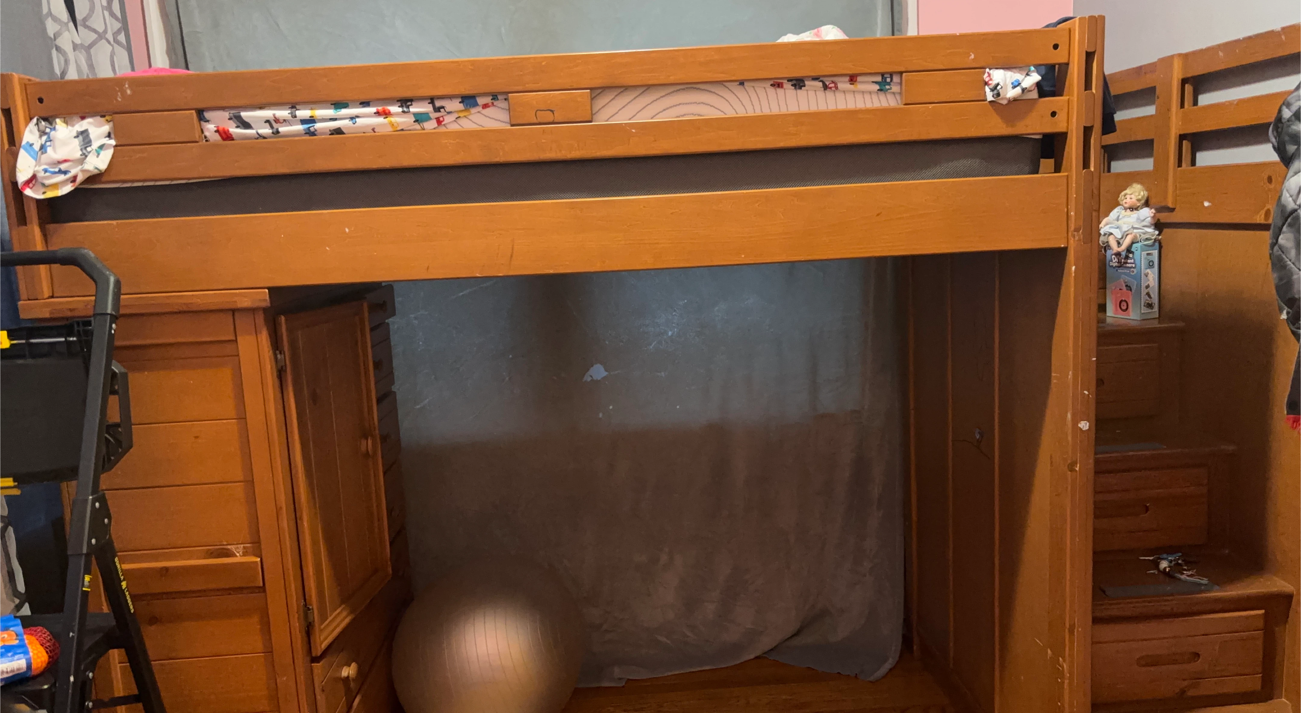 Wooden Loft Bed with Storage