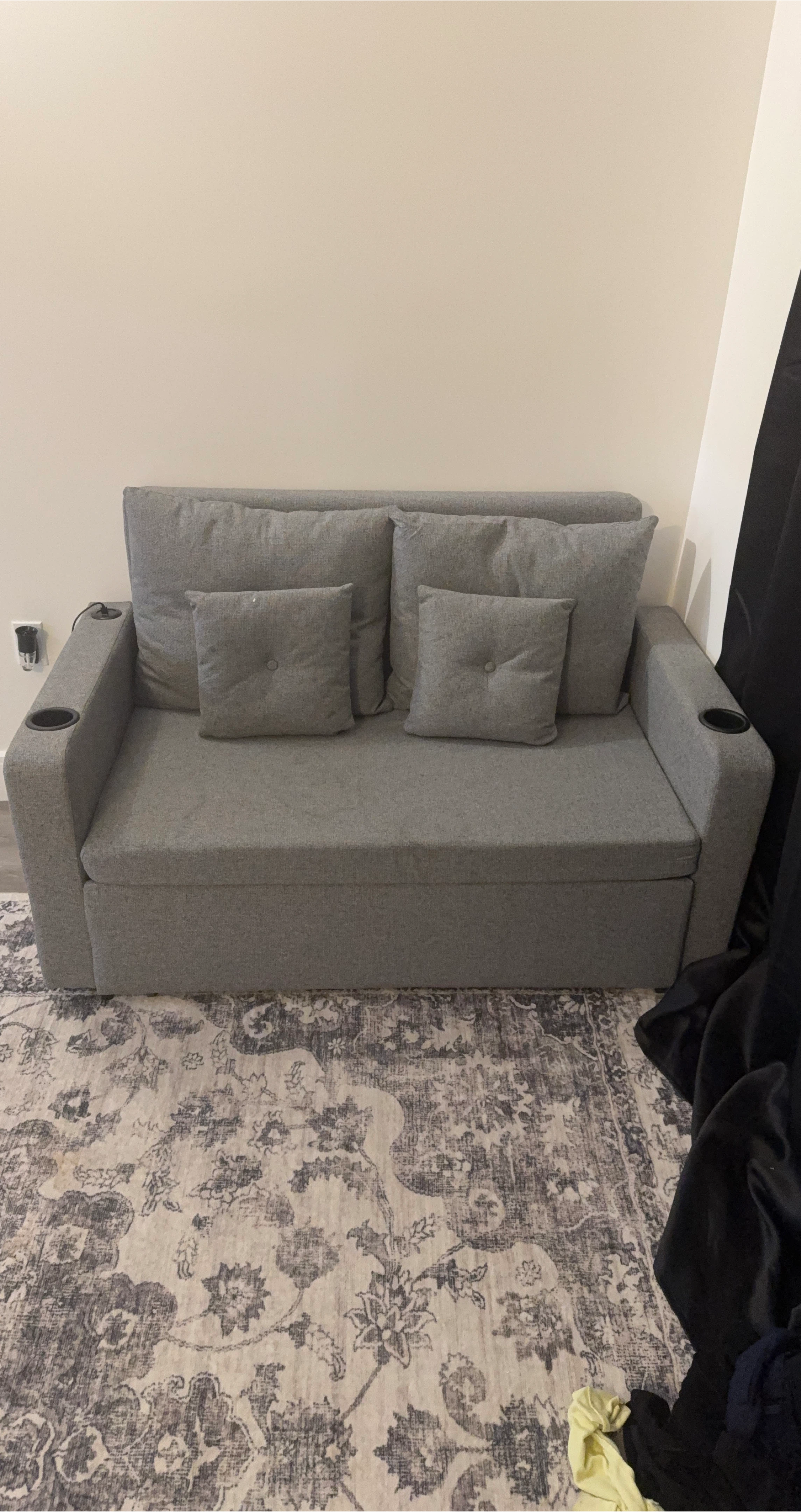Grey 3 in 1 Pull Out Couch with Cup Holders