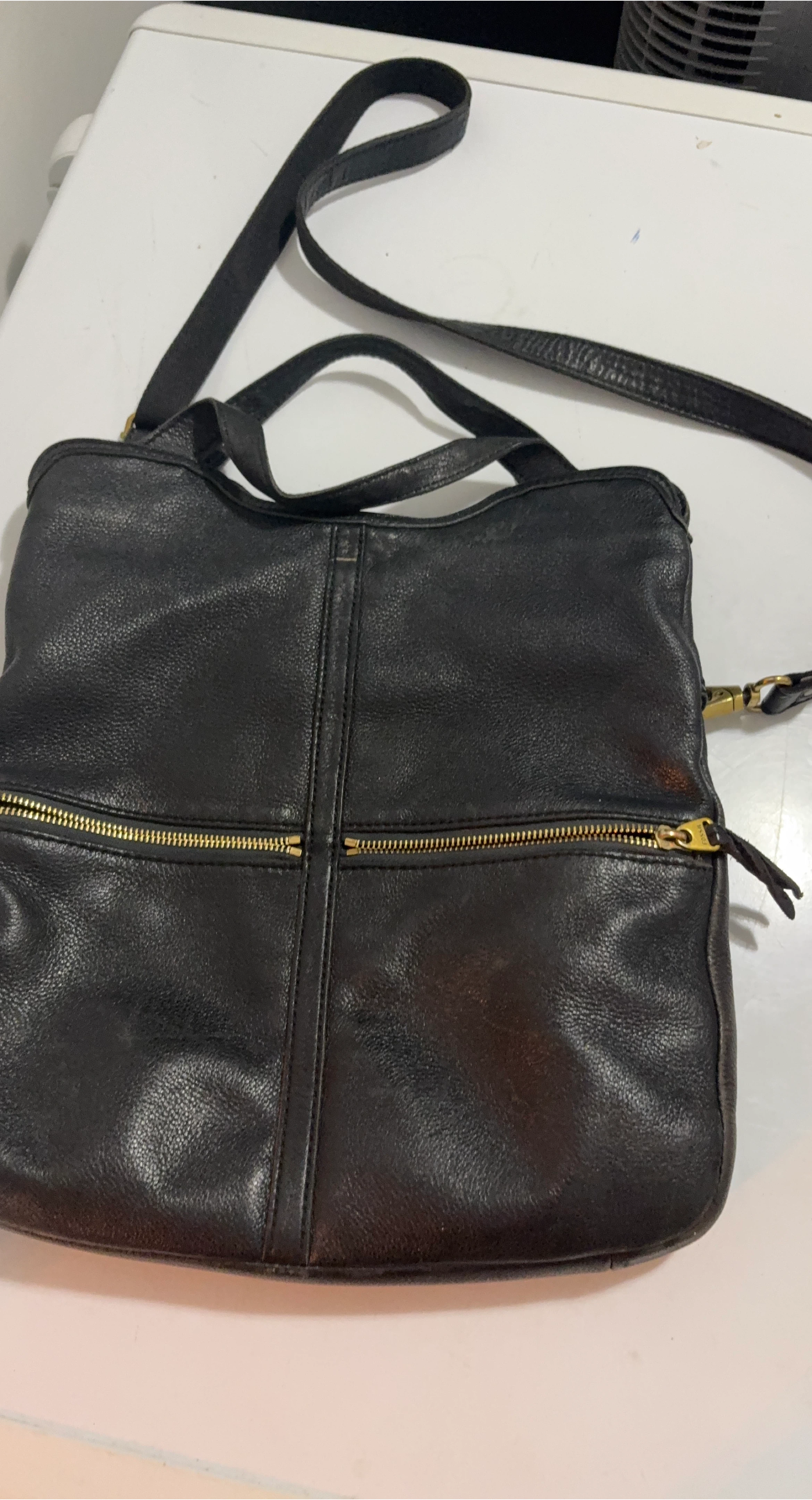Fossil Black Leather Convertible Tote Bag