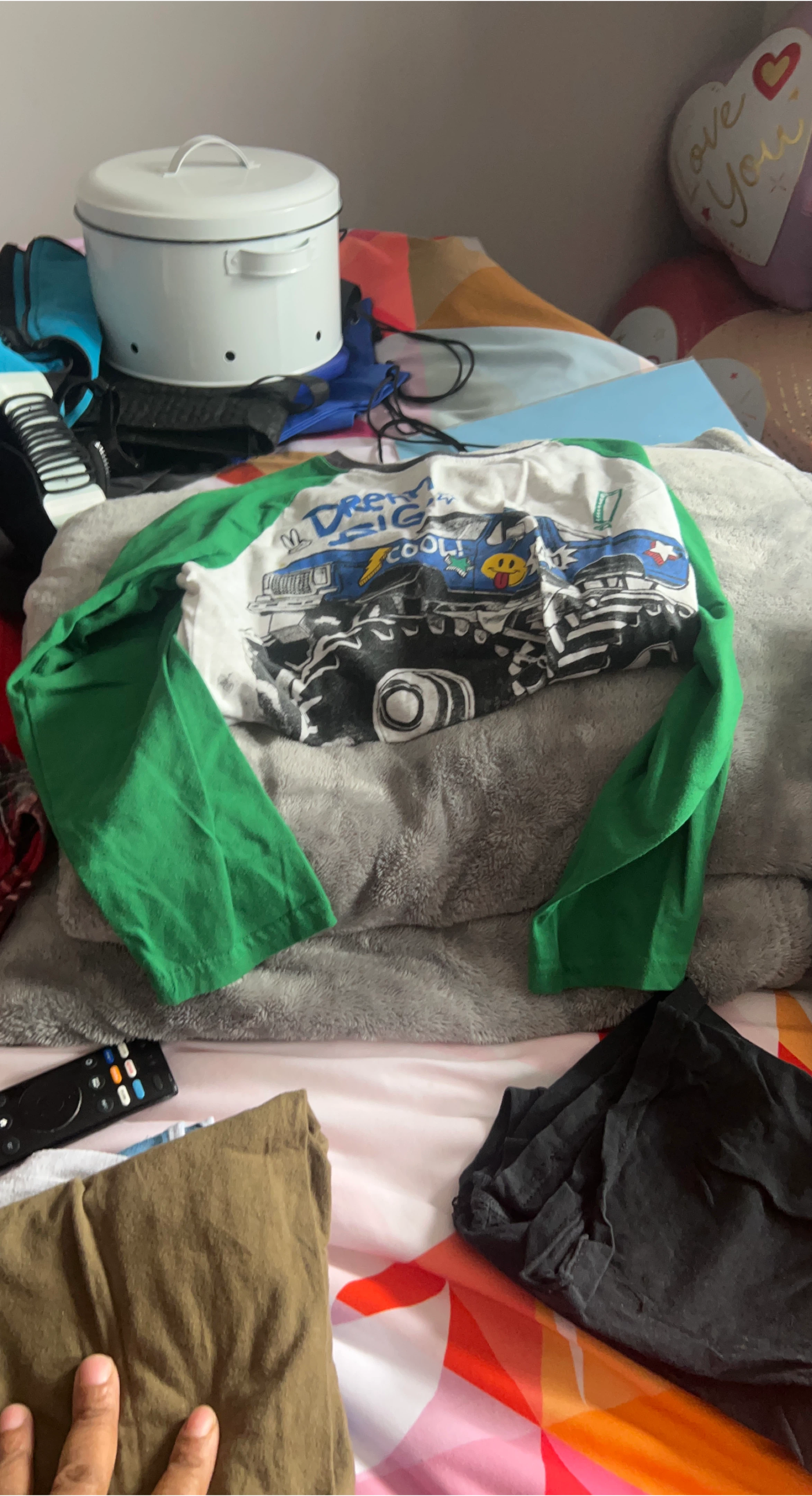 Long Sleeve Green & White Kids Shirt