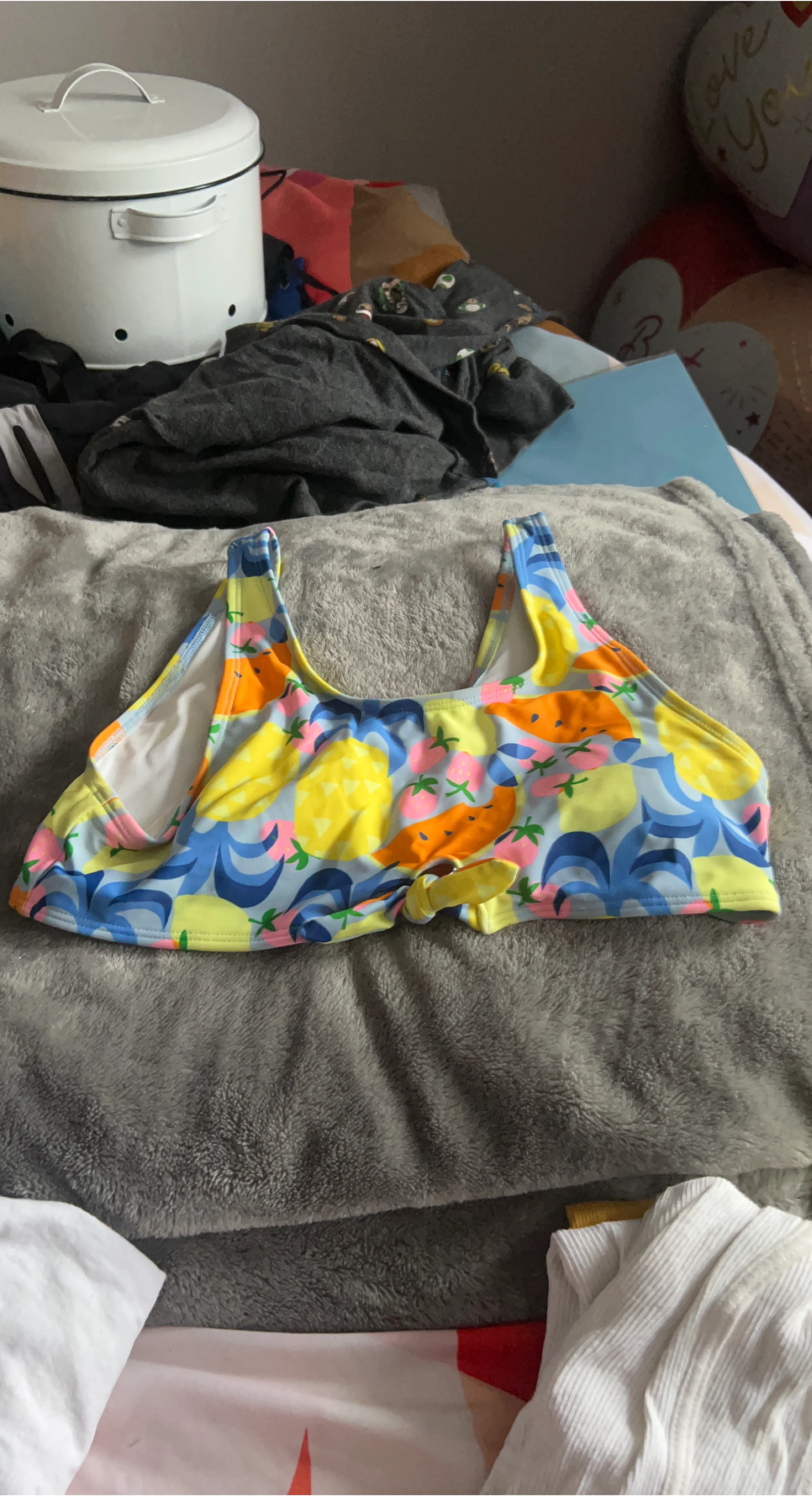 Colorful fruit print swim top