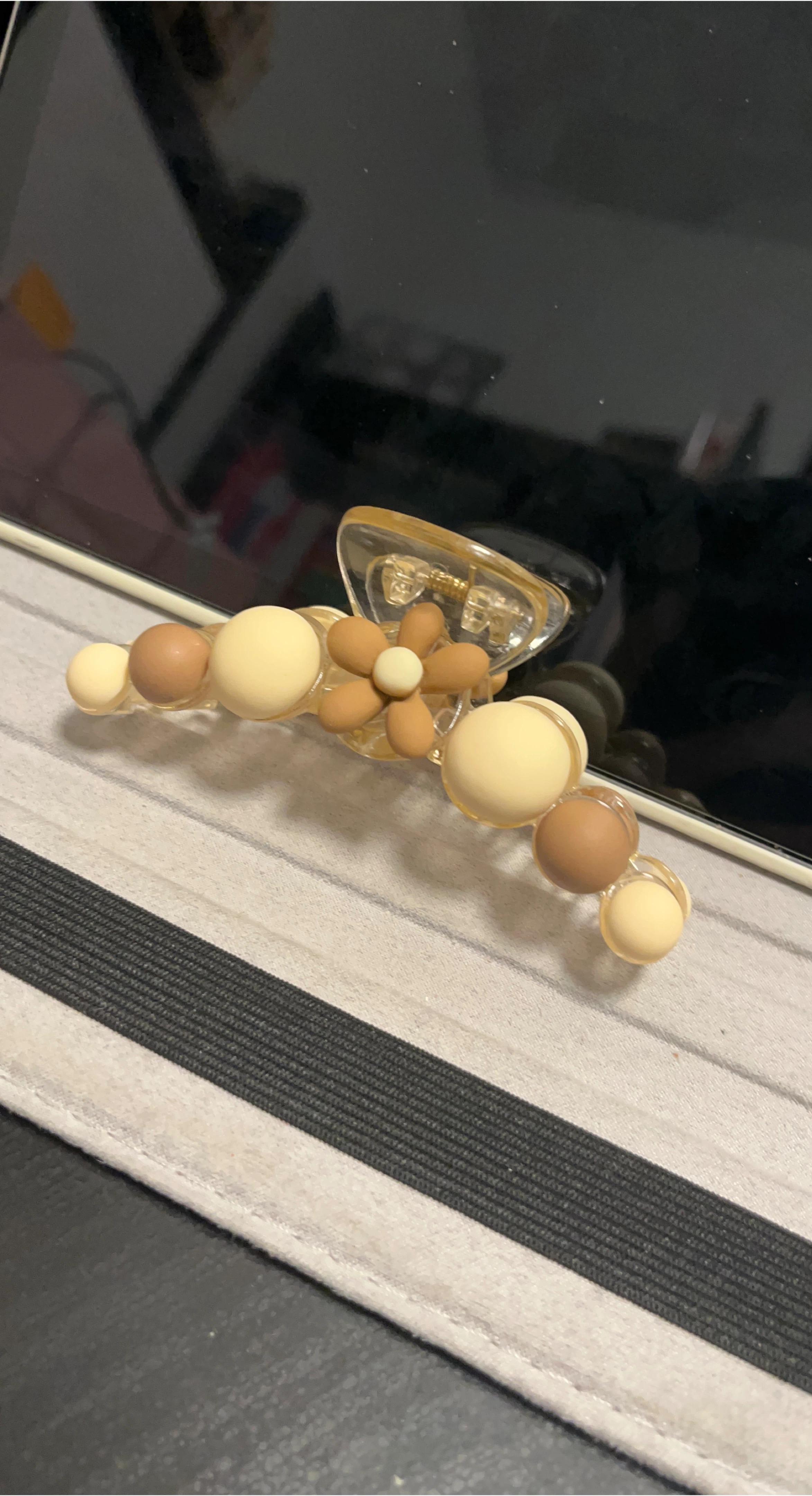 Flower Hair Claw Clip - Beige & Brown