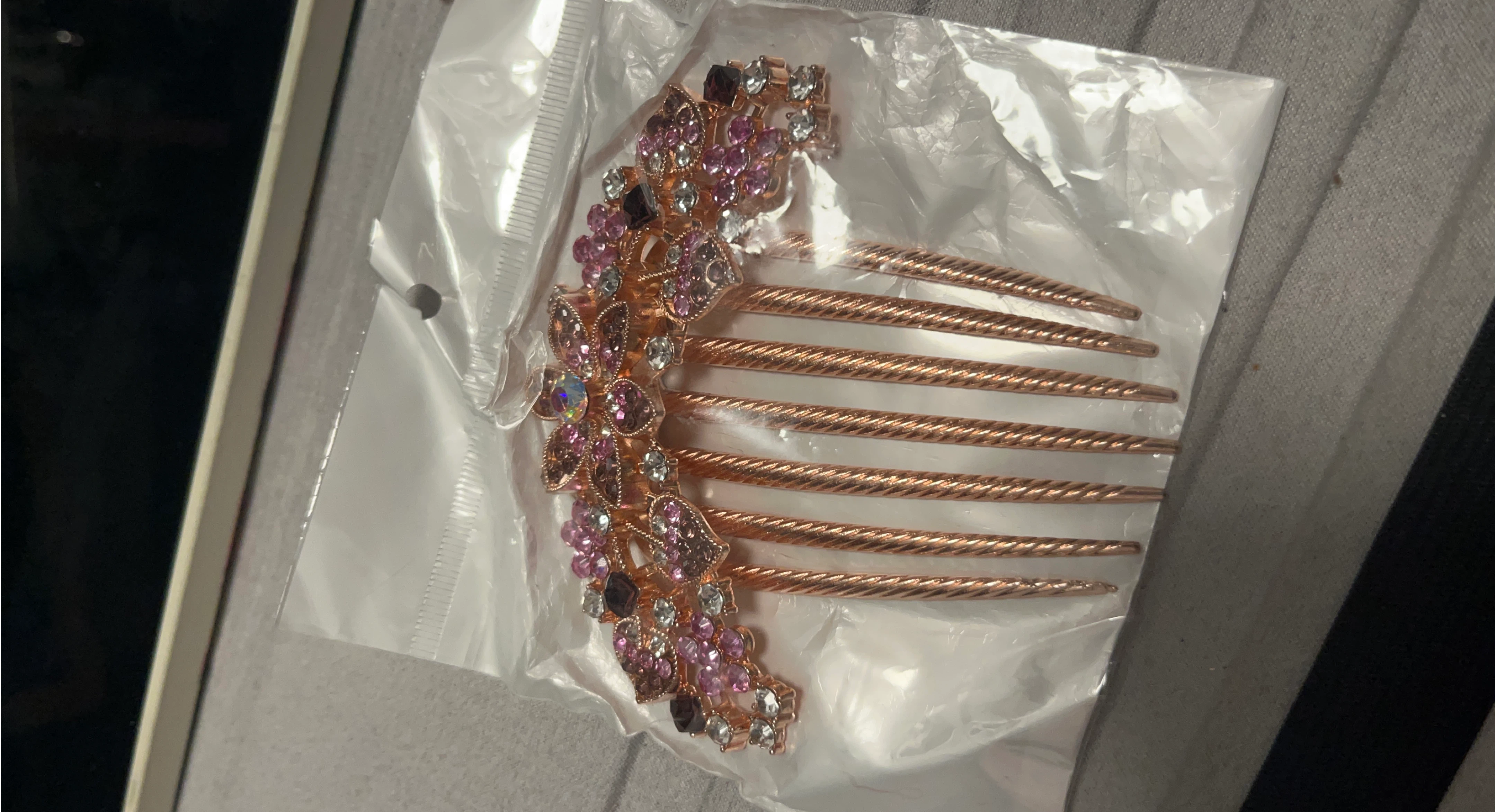 Rhinestone Hair Comb Accessory - Rose Gold