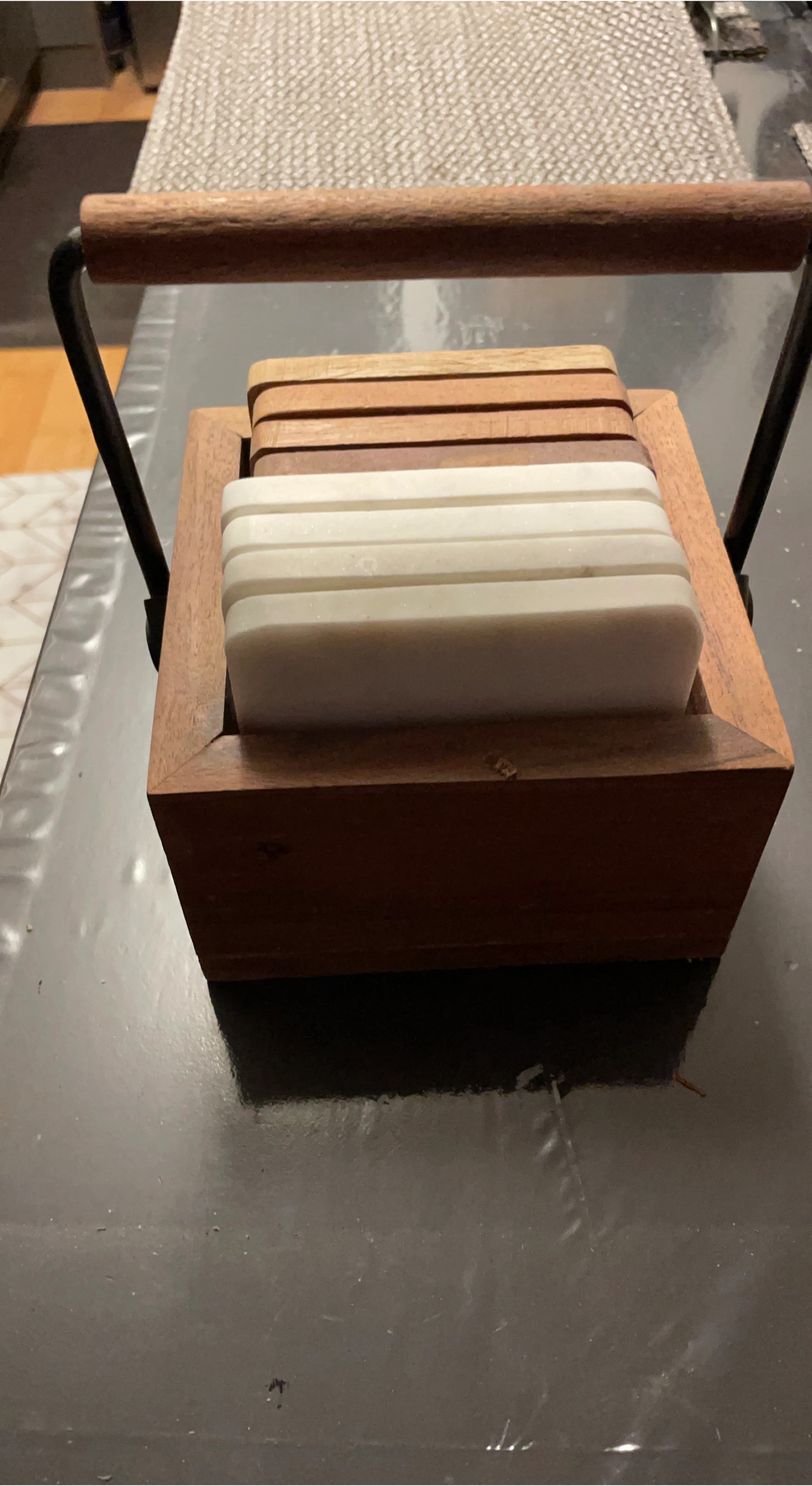 Wood & Marble Coaster Set with Holder
