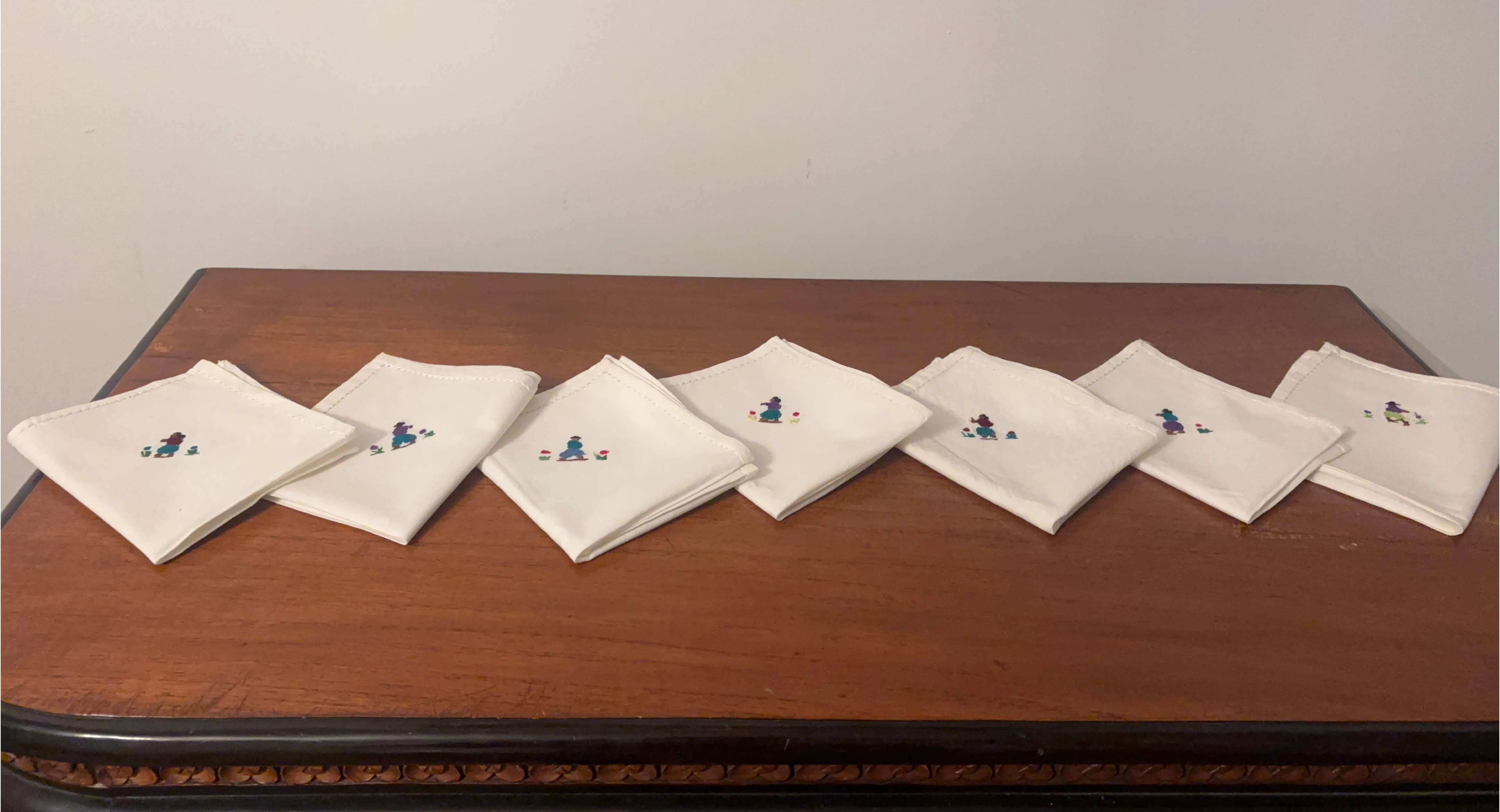 Hand Embroidered White Napkins (Set of 7)