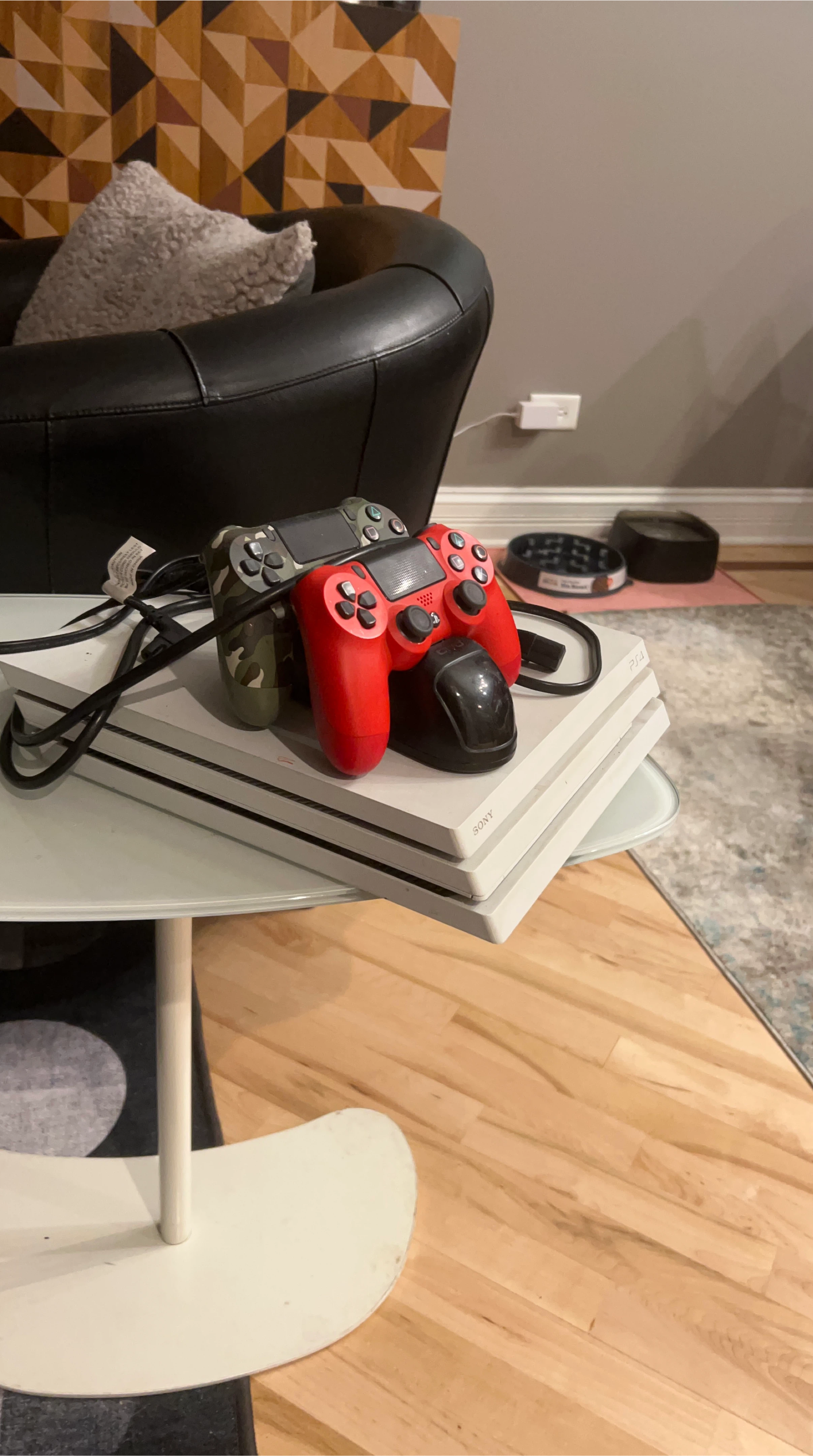 White PlayStation 4 Pro Console with 2 Controllers and charger