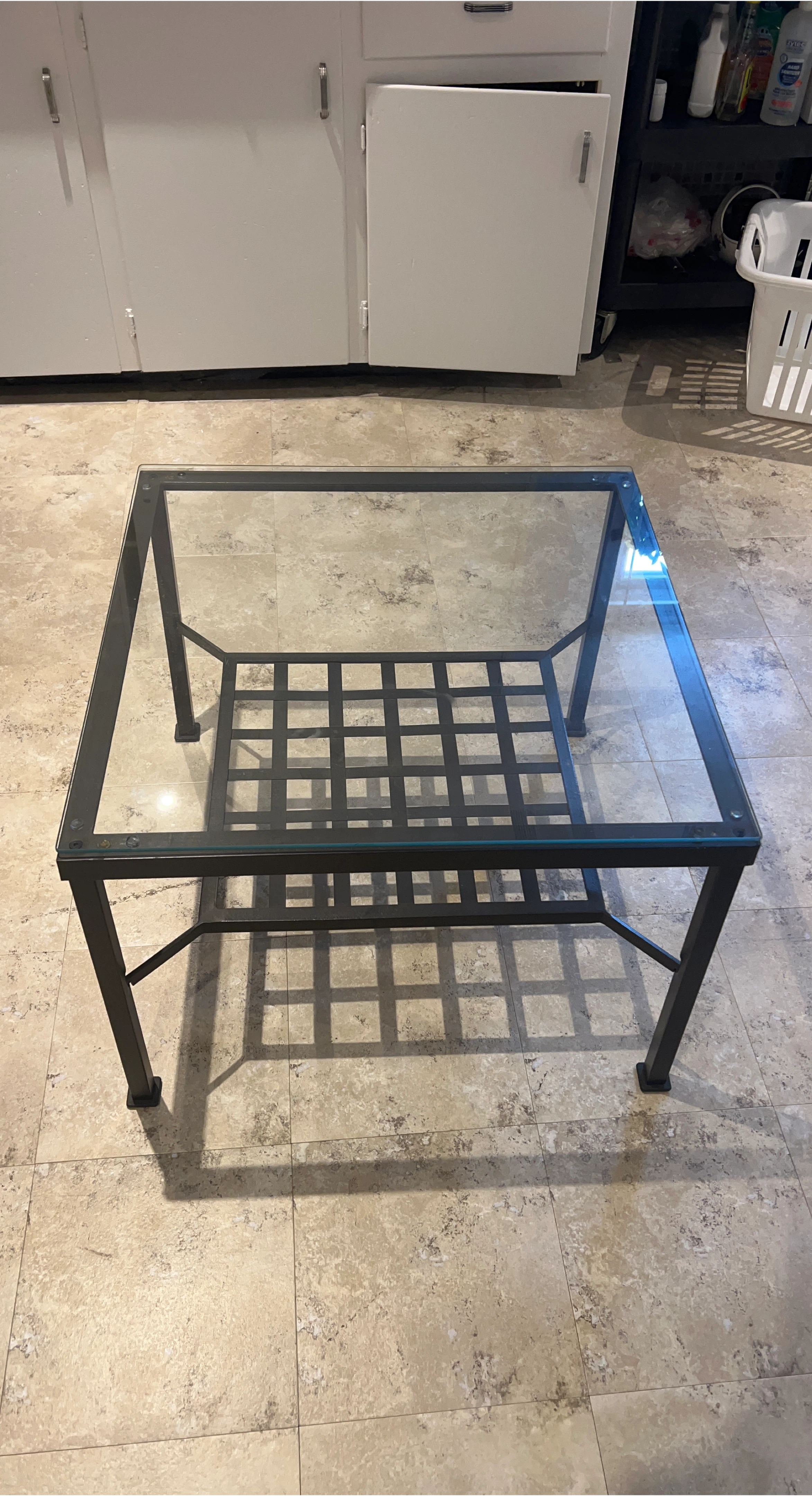 Glass Top Coffee Table - Dark Brown Metal Frame