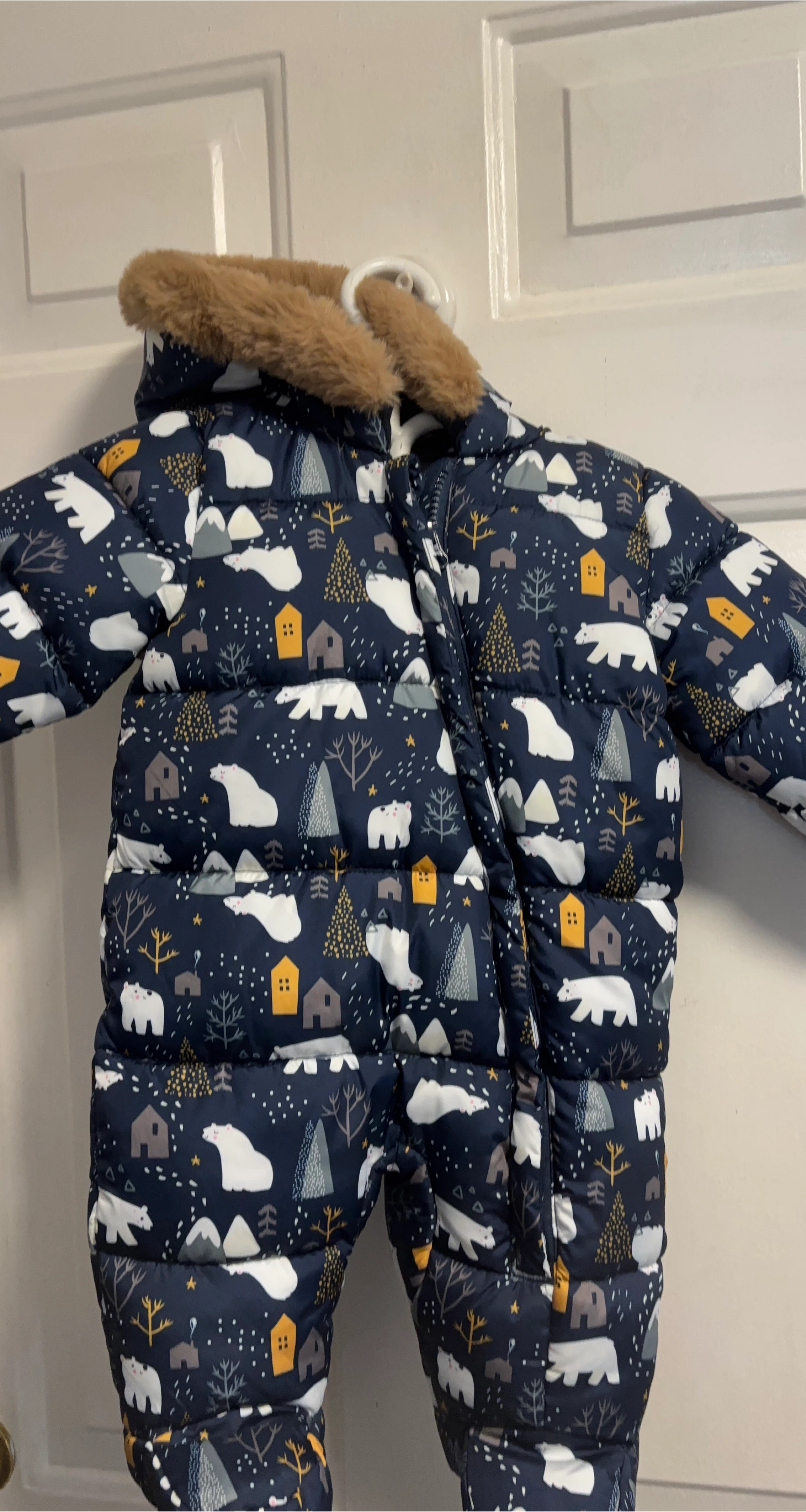 Winter Padded Snowsuit with Bear Pattern