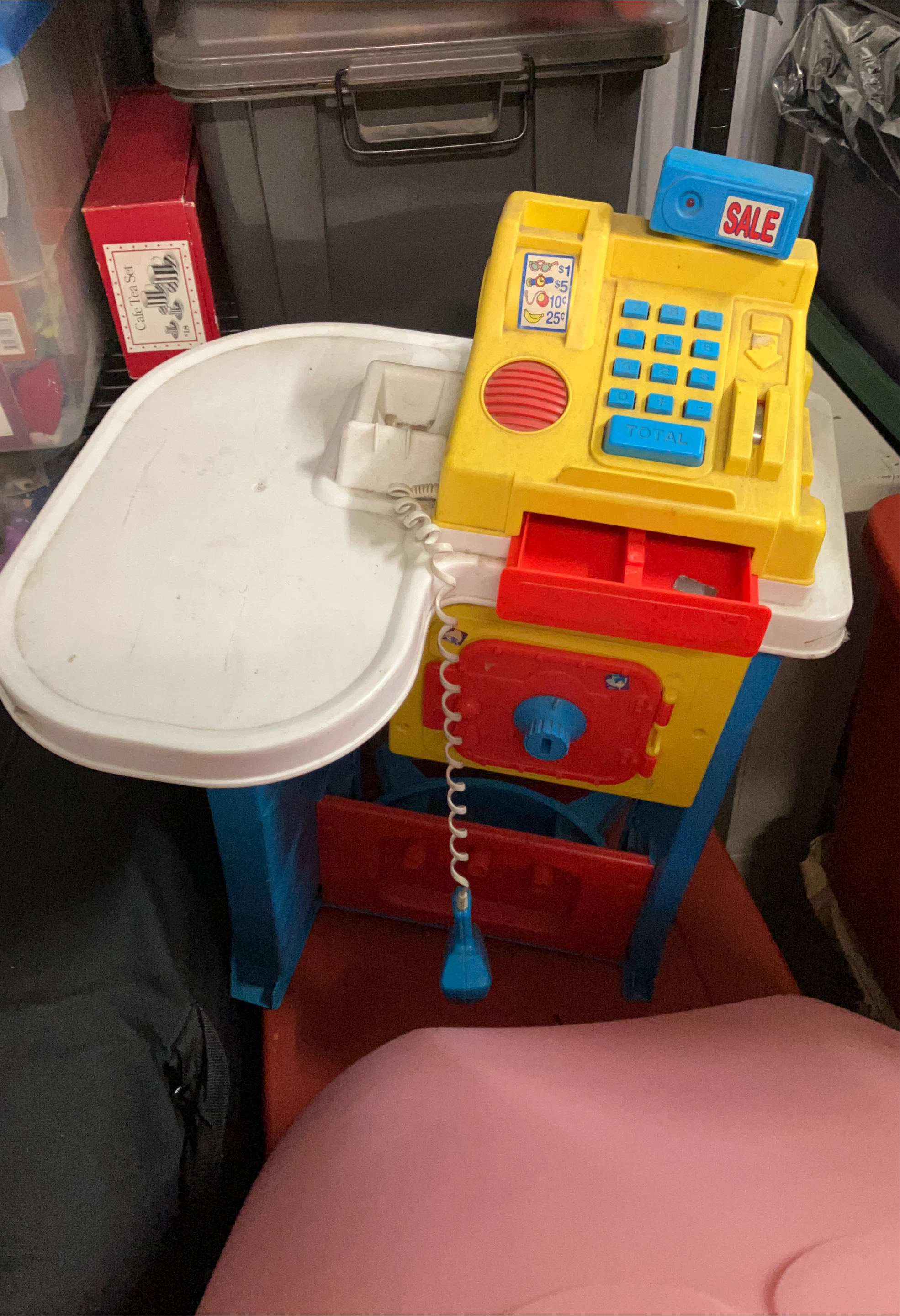 Vintage Toy Cash Register with Play Food Stand