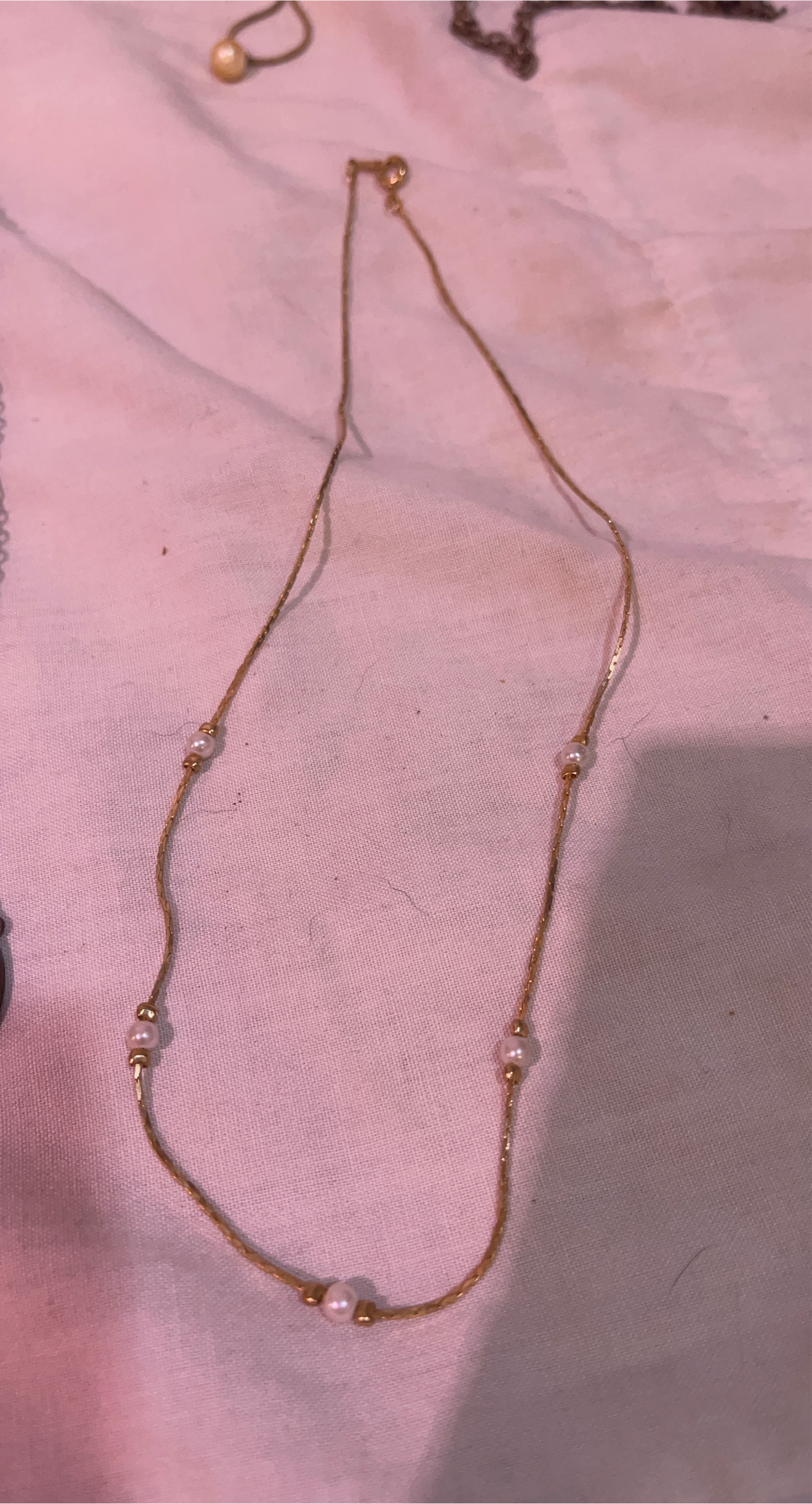 Gold Necklace with Pearl Accents