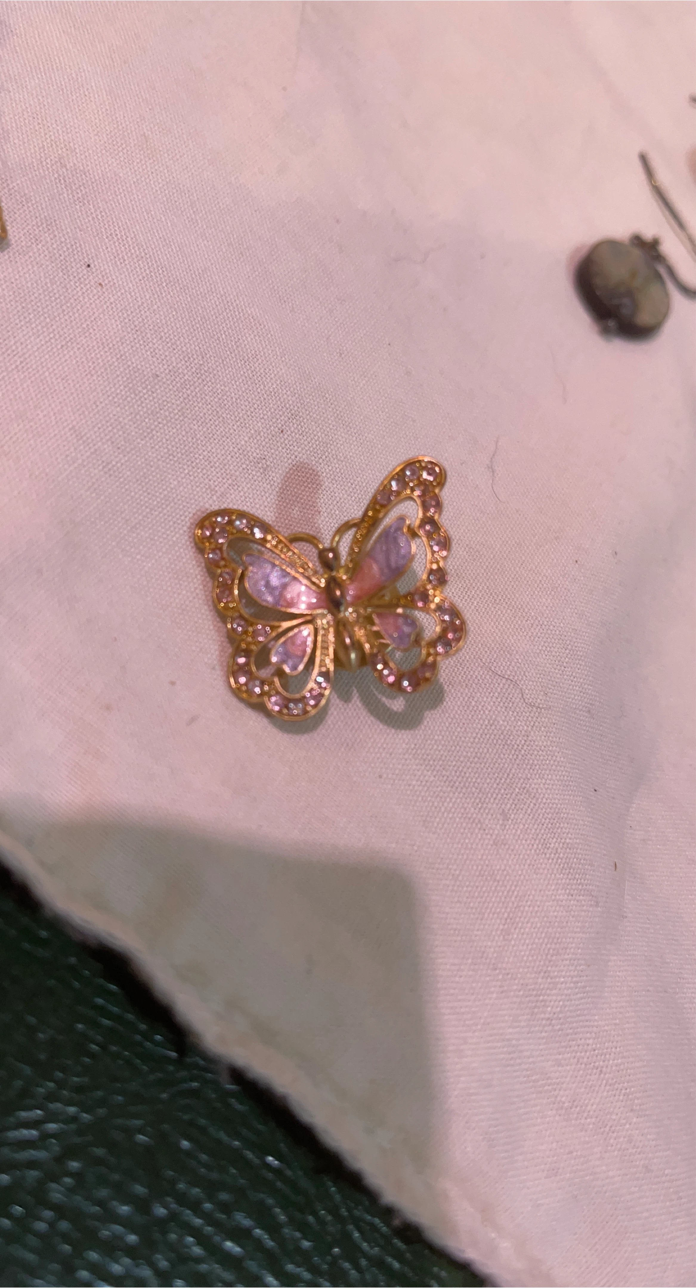 Butterfly Brooch - Gold Tone with Pink Accents