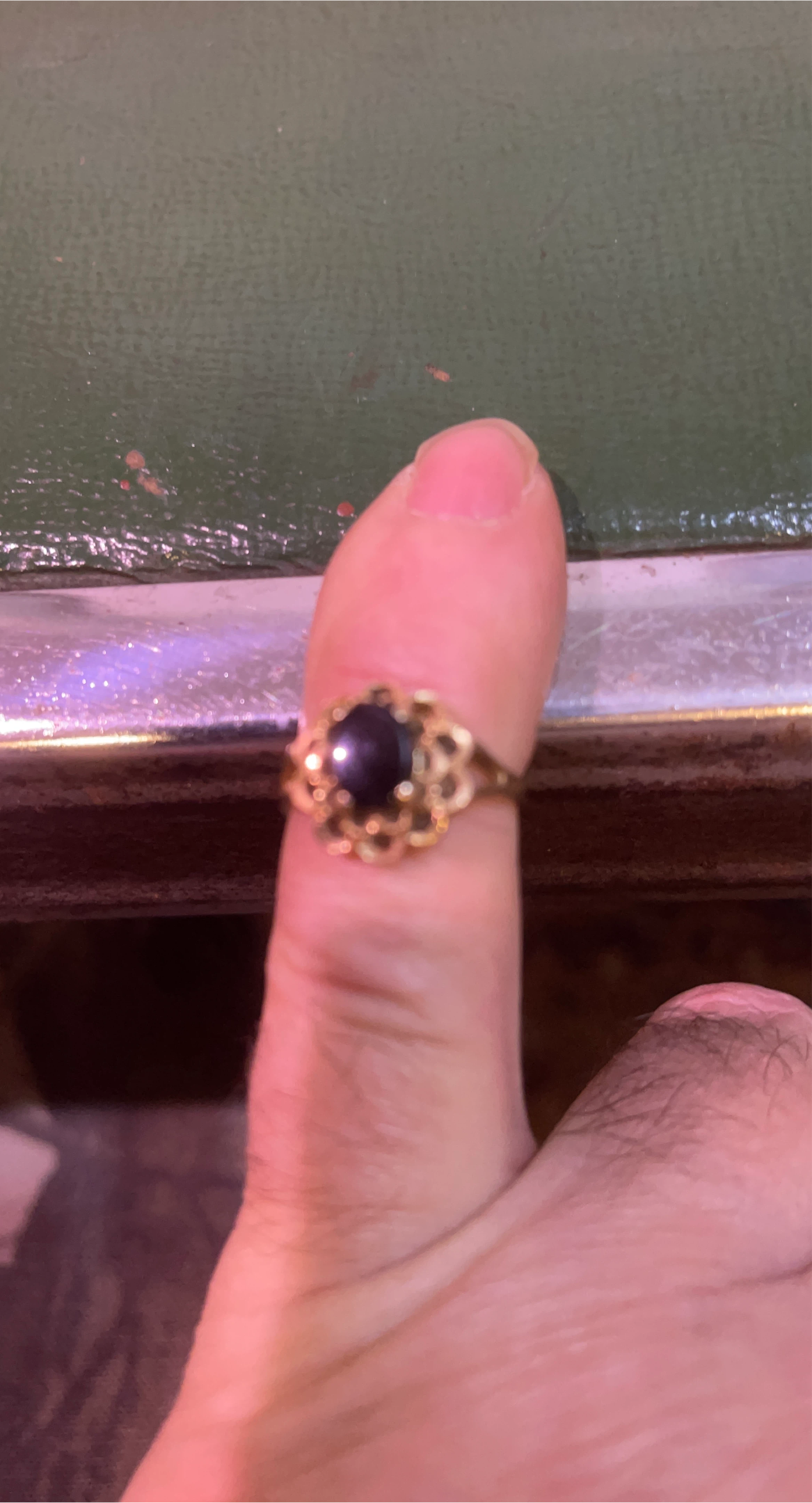 Vintage Gold Ring with Dark Stone