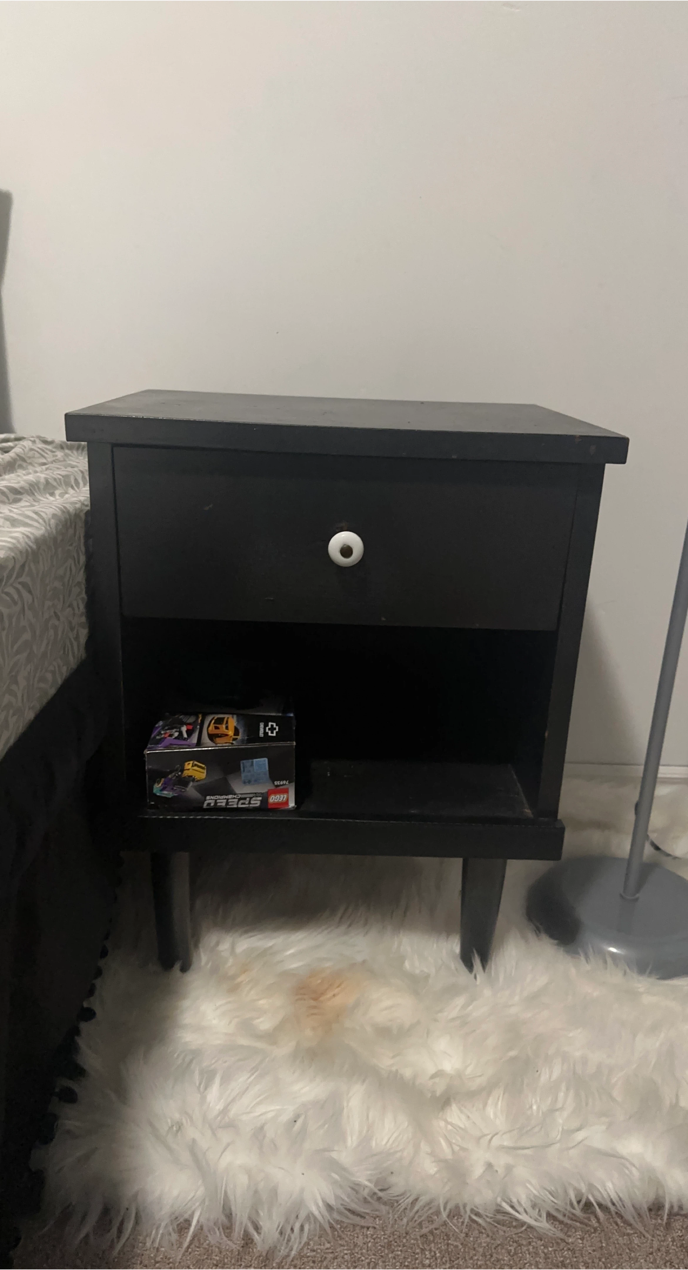 Black Bedside Table with Drawer - photo 2