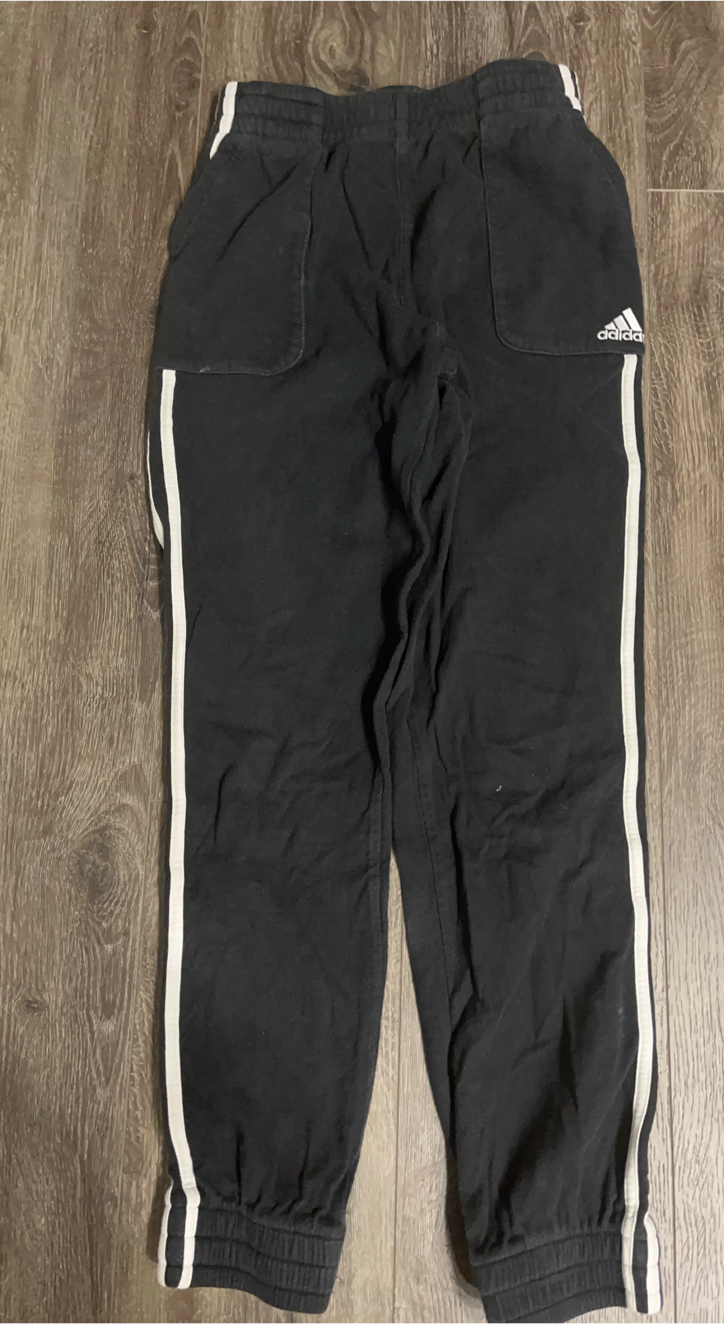 Adidas Black Track Pants with White Stripes