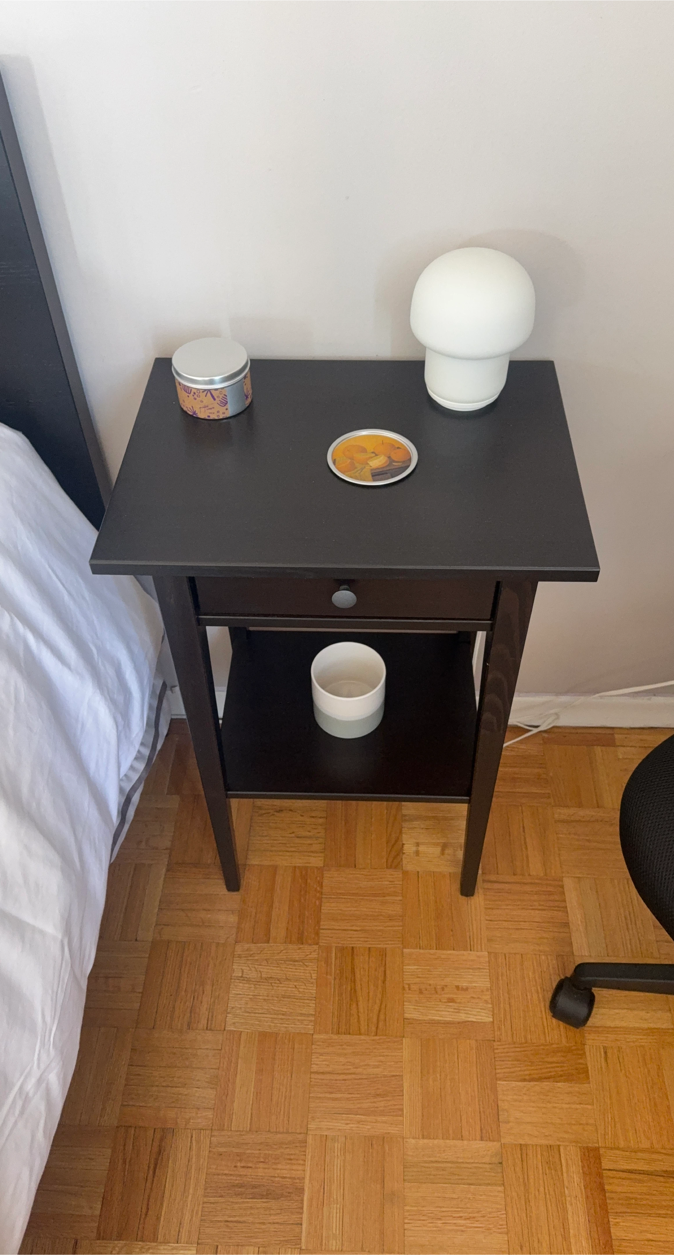 2 Black Wood Nightstand with Drawer