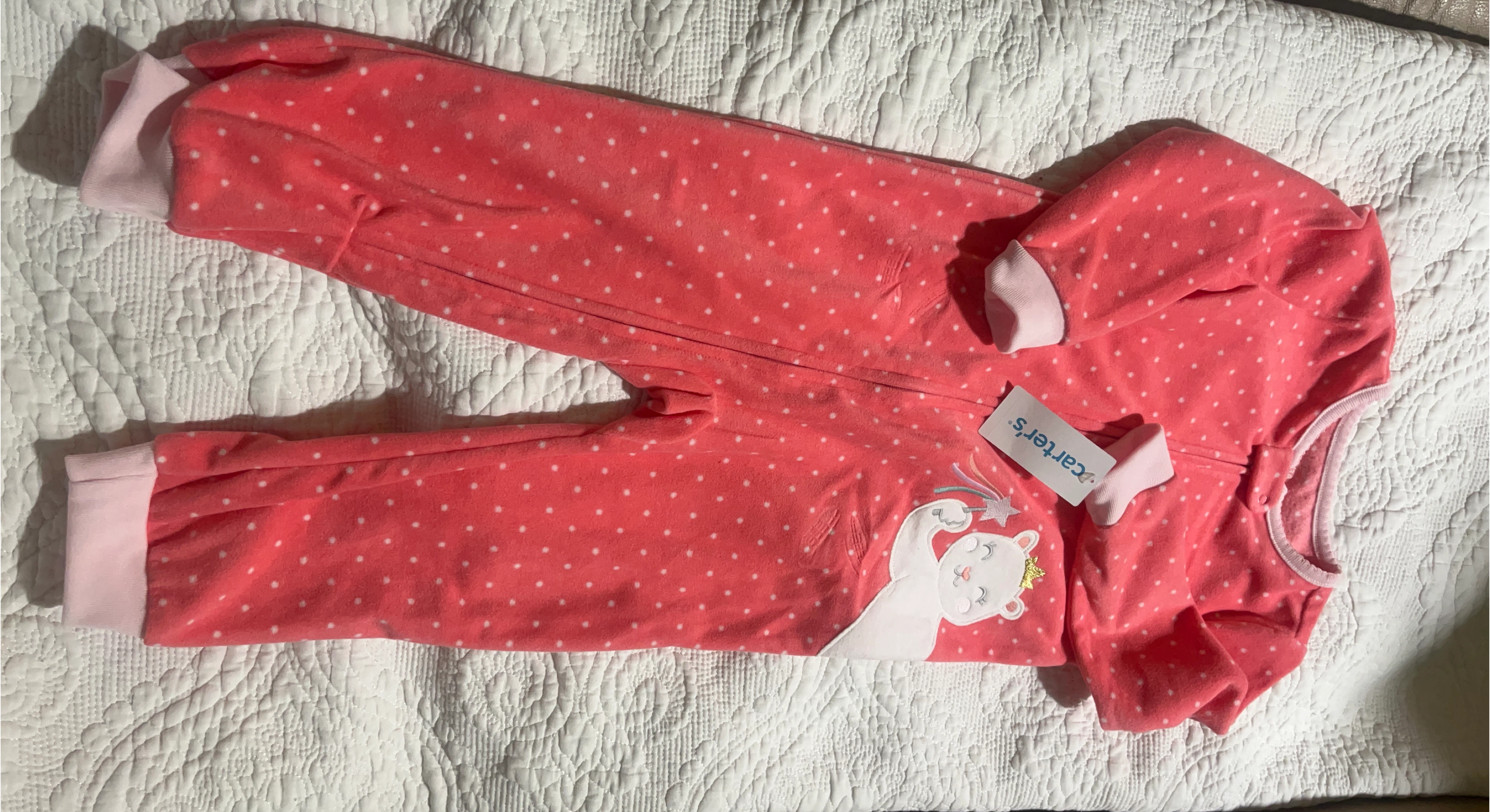 New Carter's Coral Polka Dot Fleece Sleepsuit