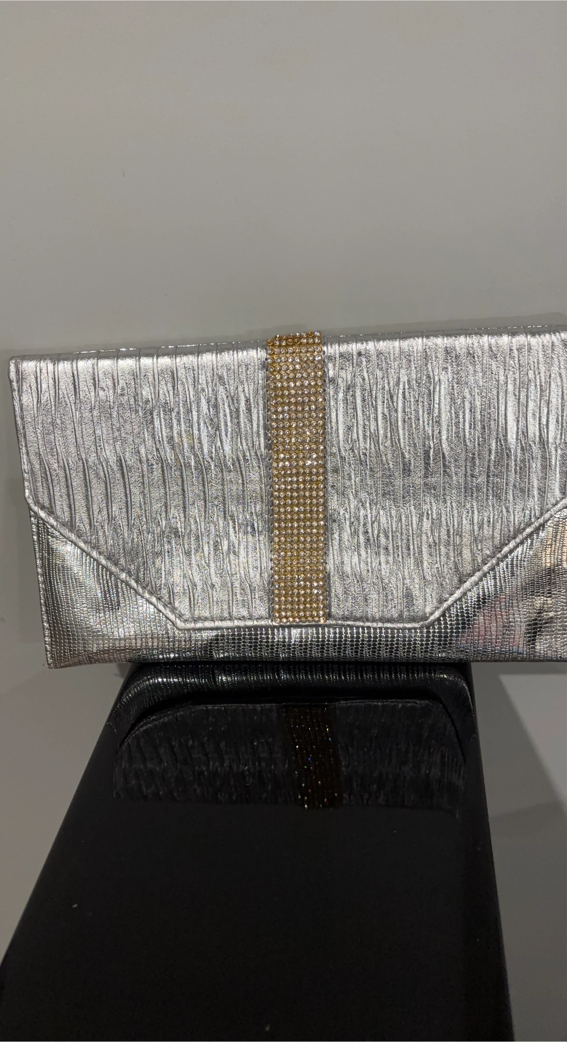 Silver Clutch with Rhinestone Embellishment