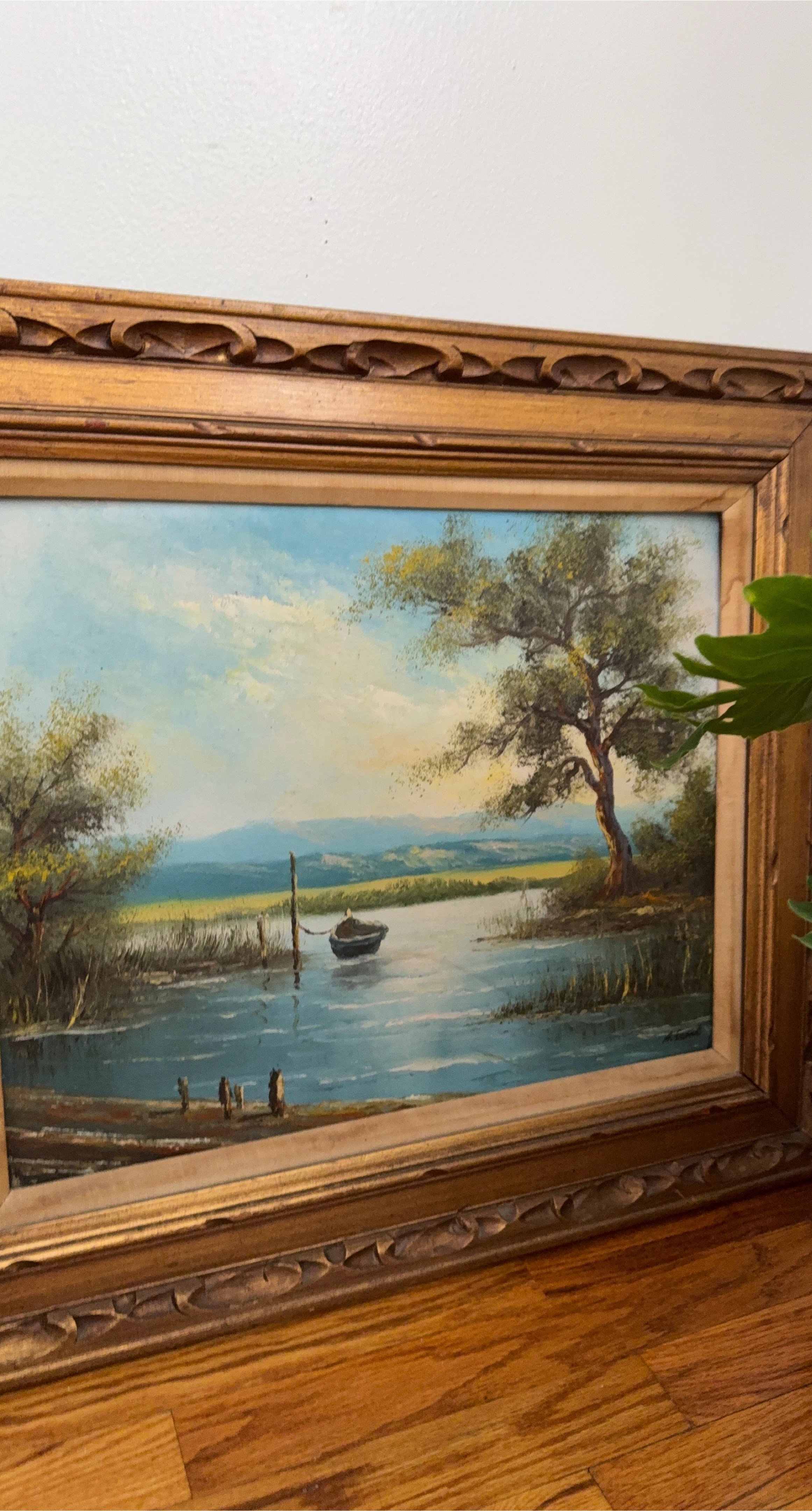 Vintage Framed Painting - Boat on Lake