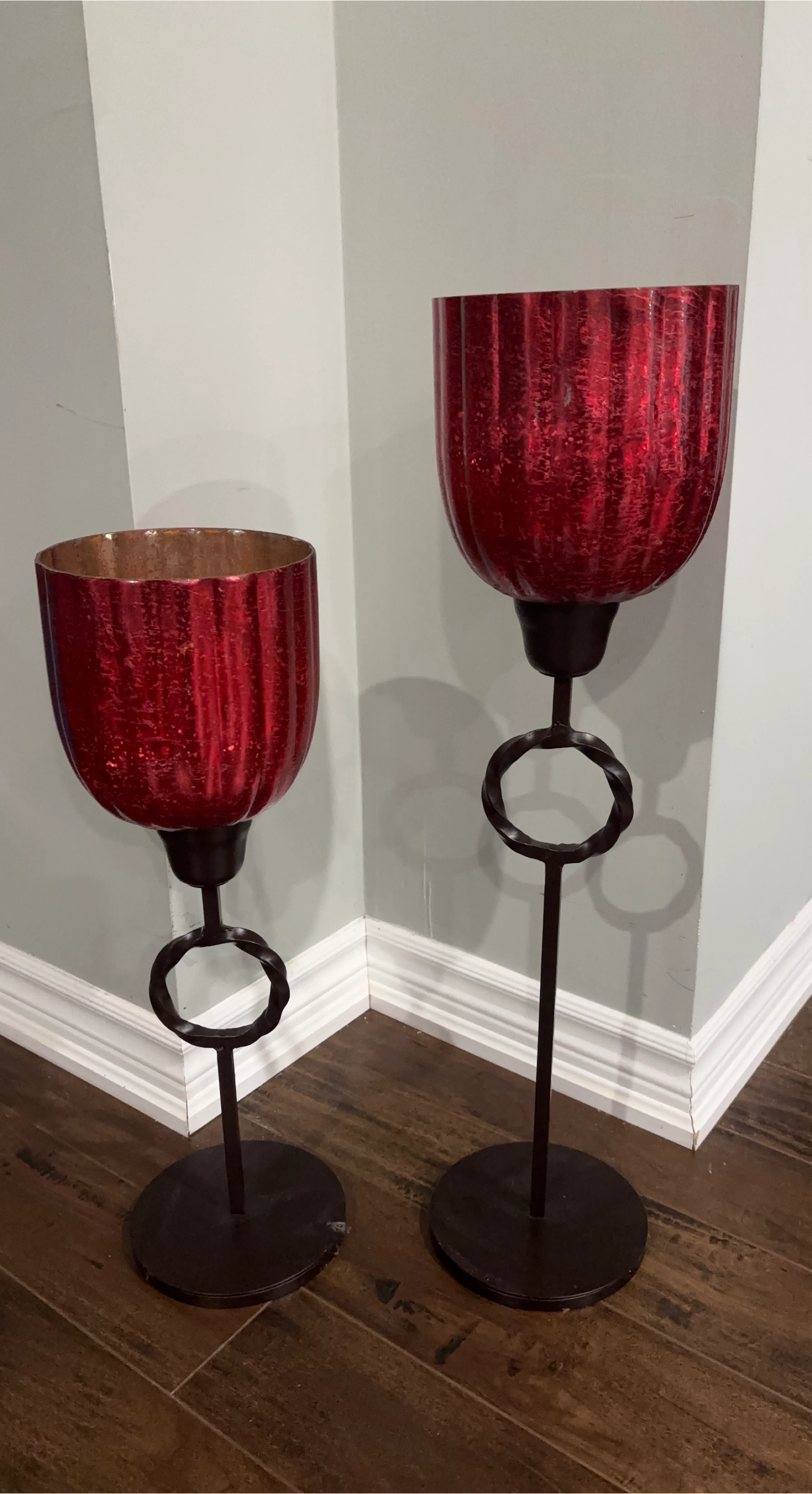 Red Glass Candle Holders - Set of 2