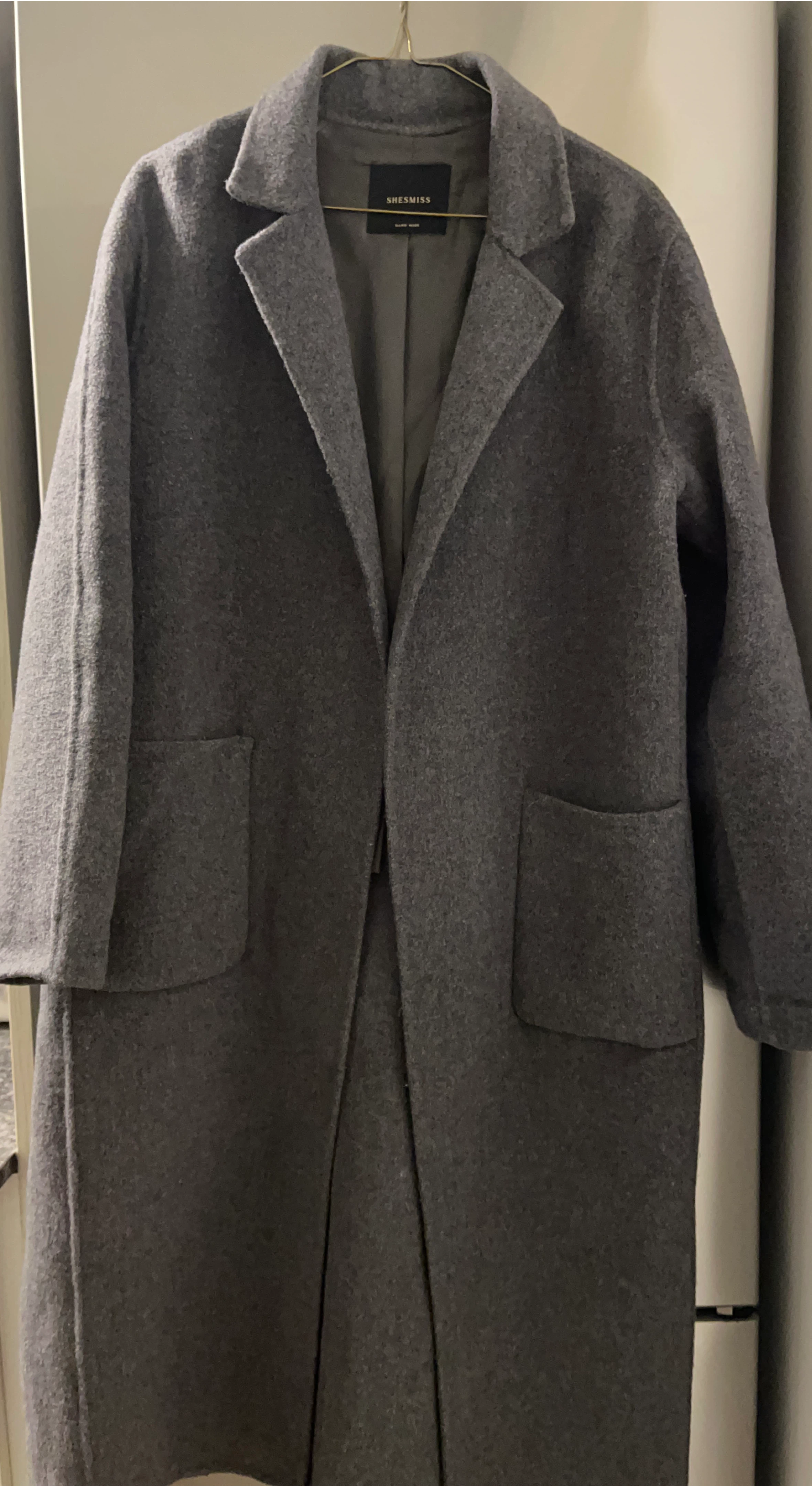 Grey Wool Blend Long Coat