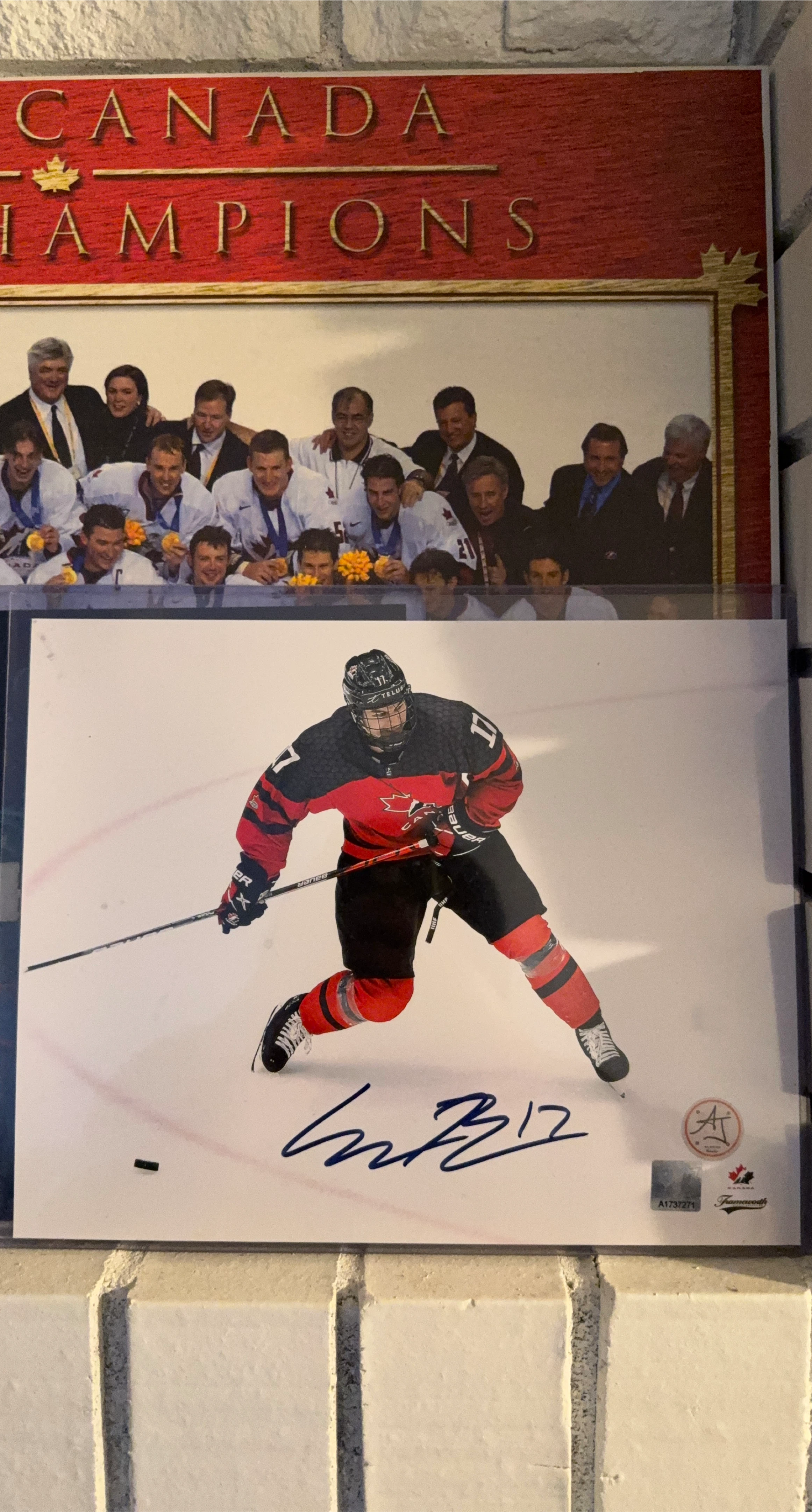 connor bedard Autographed 8x10 Canada Champions Hockey Photo