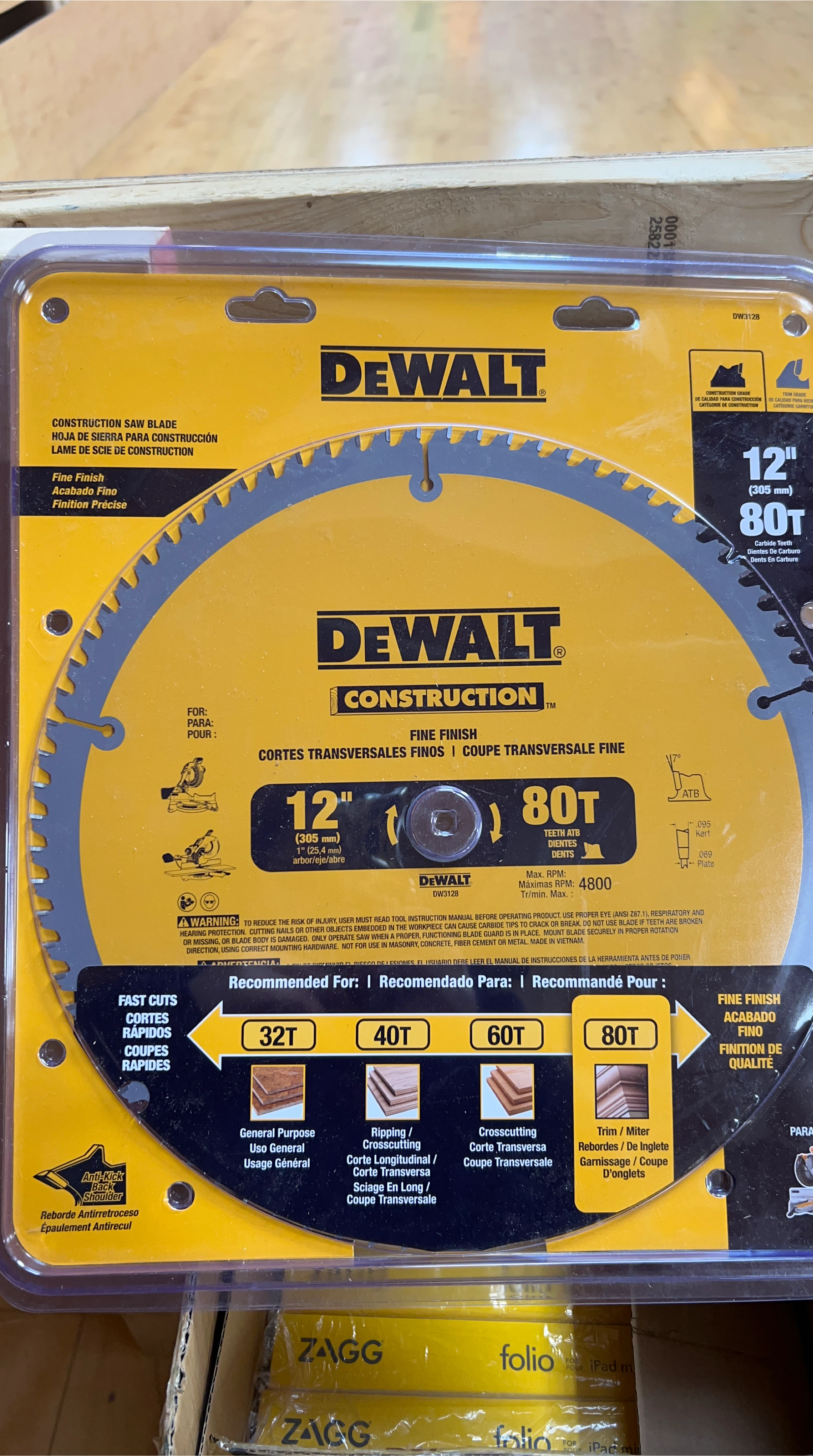 DeWalt 12" 80T Construction Saw Blade - Fine Finish