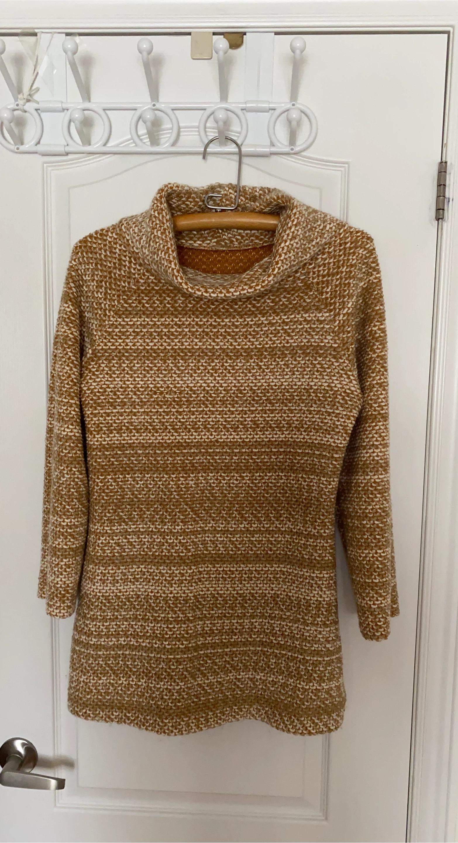 Brown Knit Cowl Neck 3/4 Sleeve Sweater
