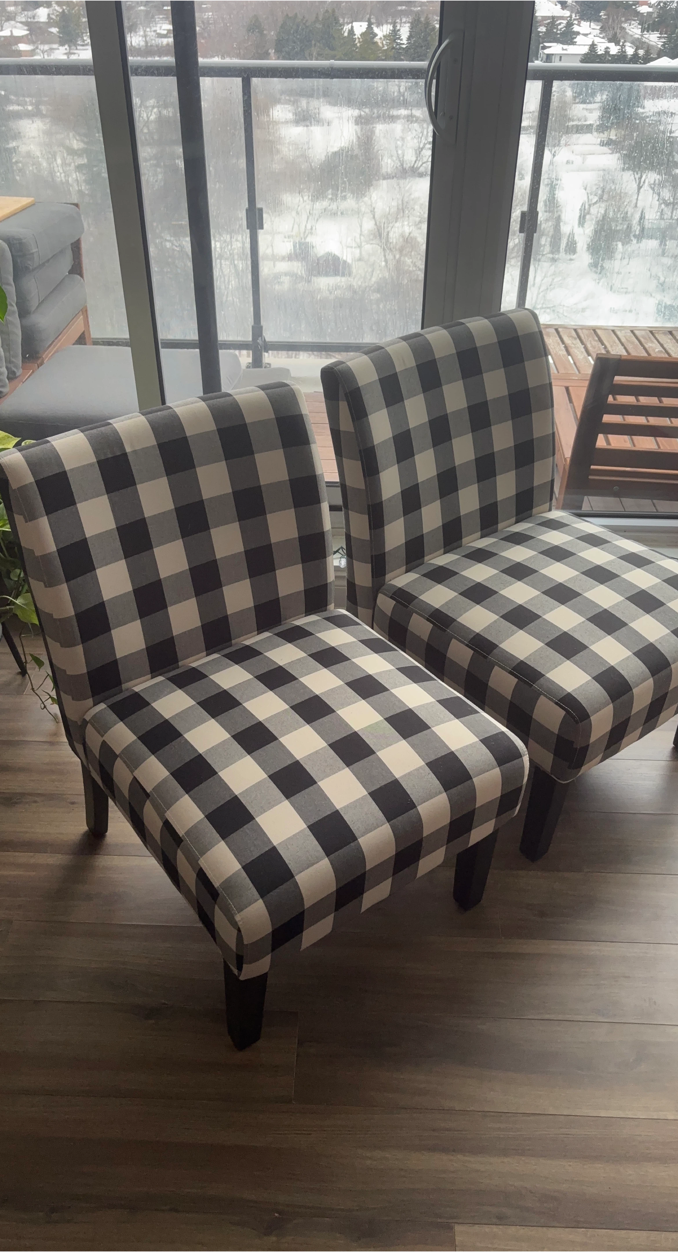 Set of 2 Black and White Gingham Accent Chairs