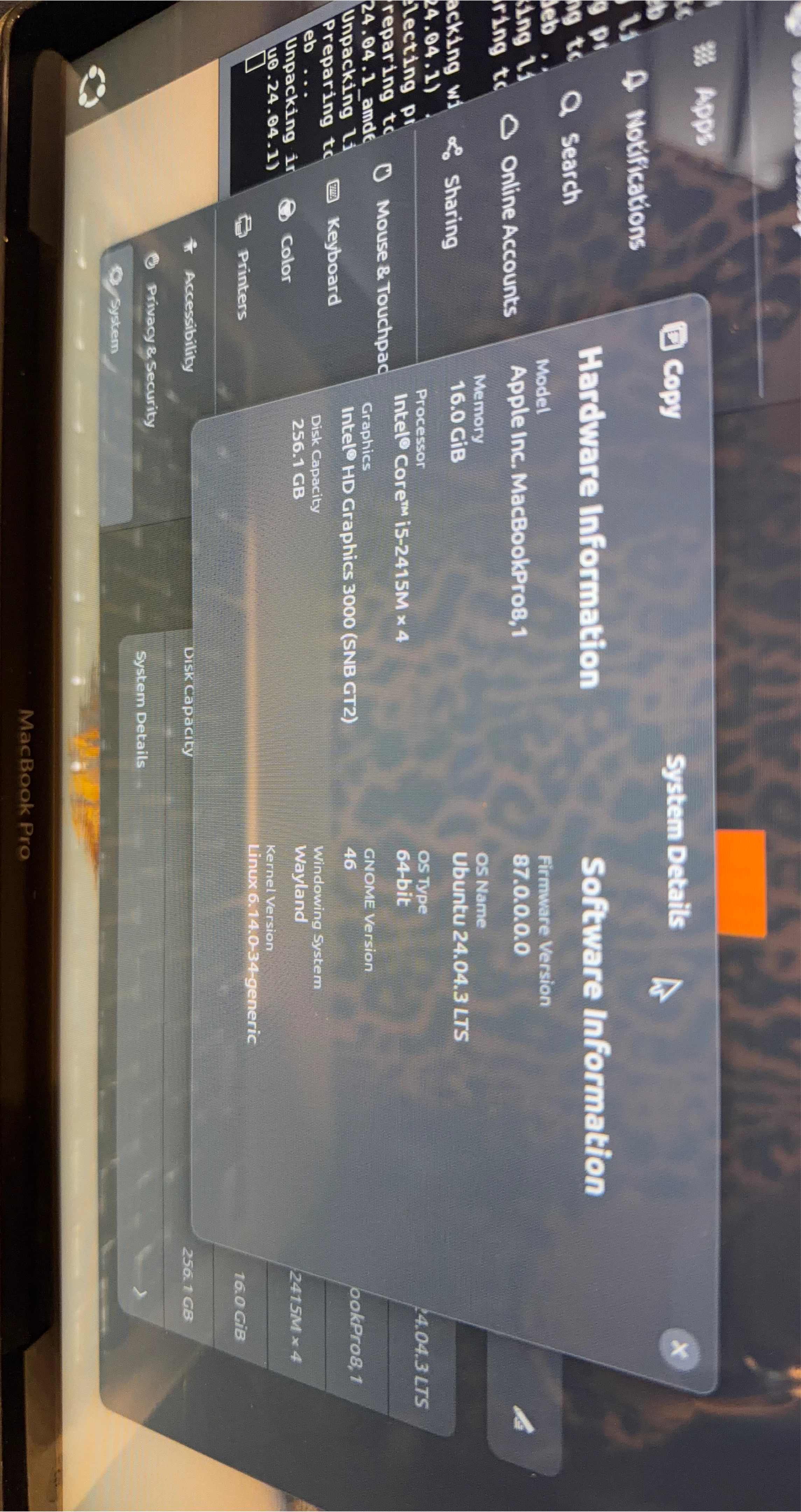 Apple MacBook Pro, 16.0 GB Memory, 256.1 GB