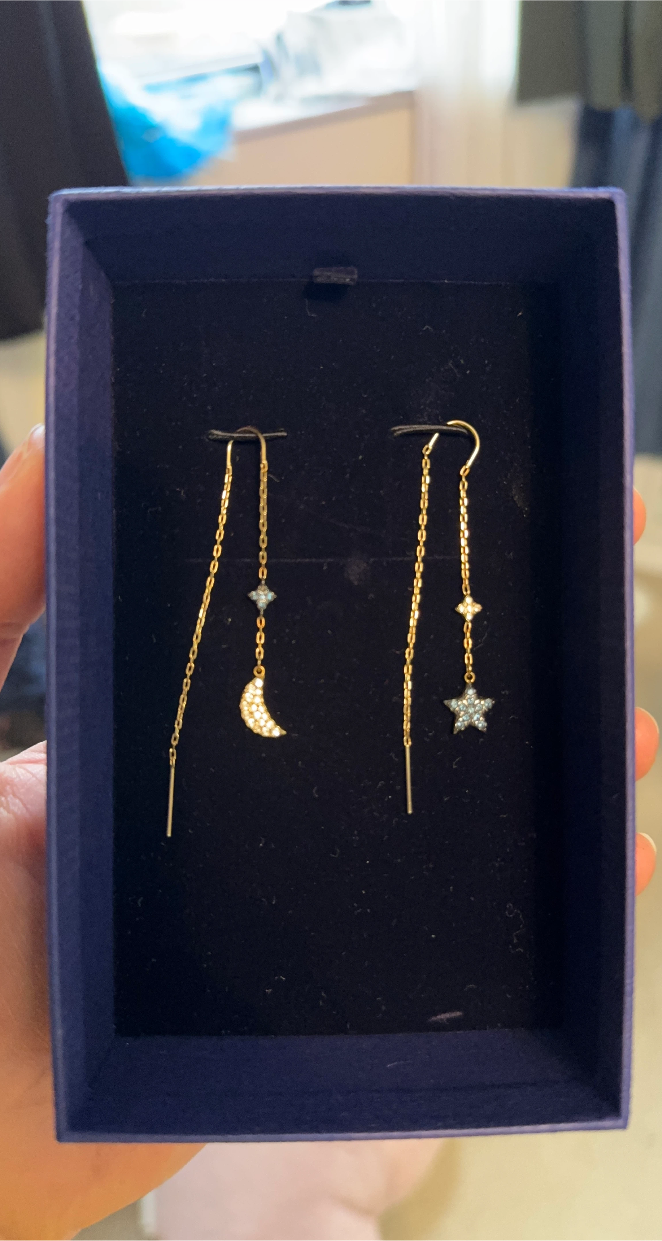Swarovski Gold Tone Moon & Star Drop Earrings - New
