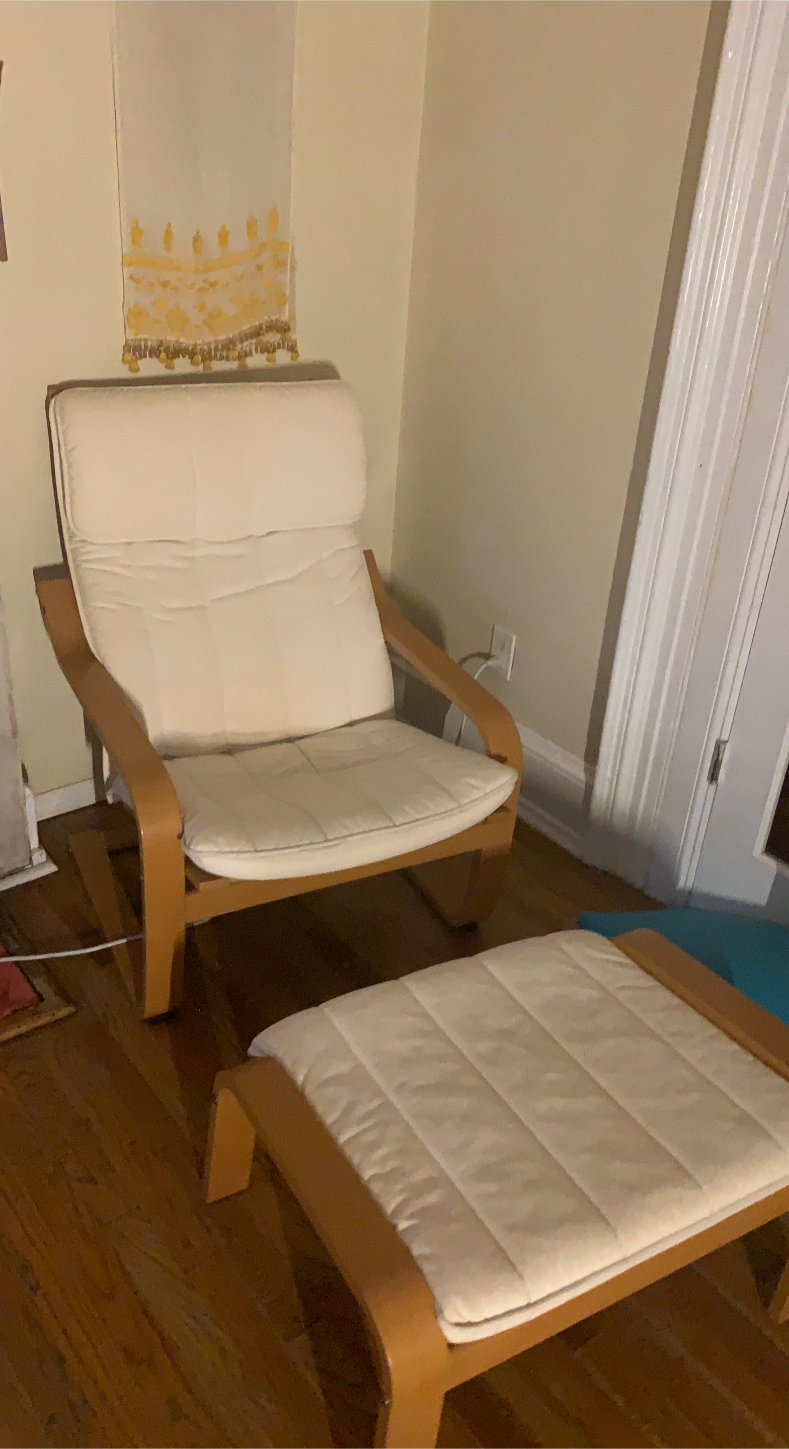 Poang Chair and Ottoman - Birch Veneer/Cream