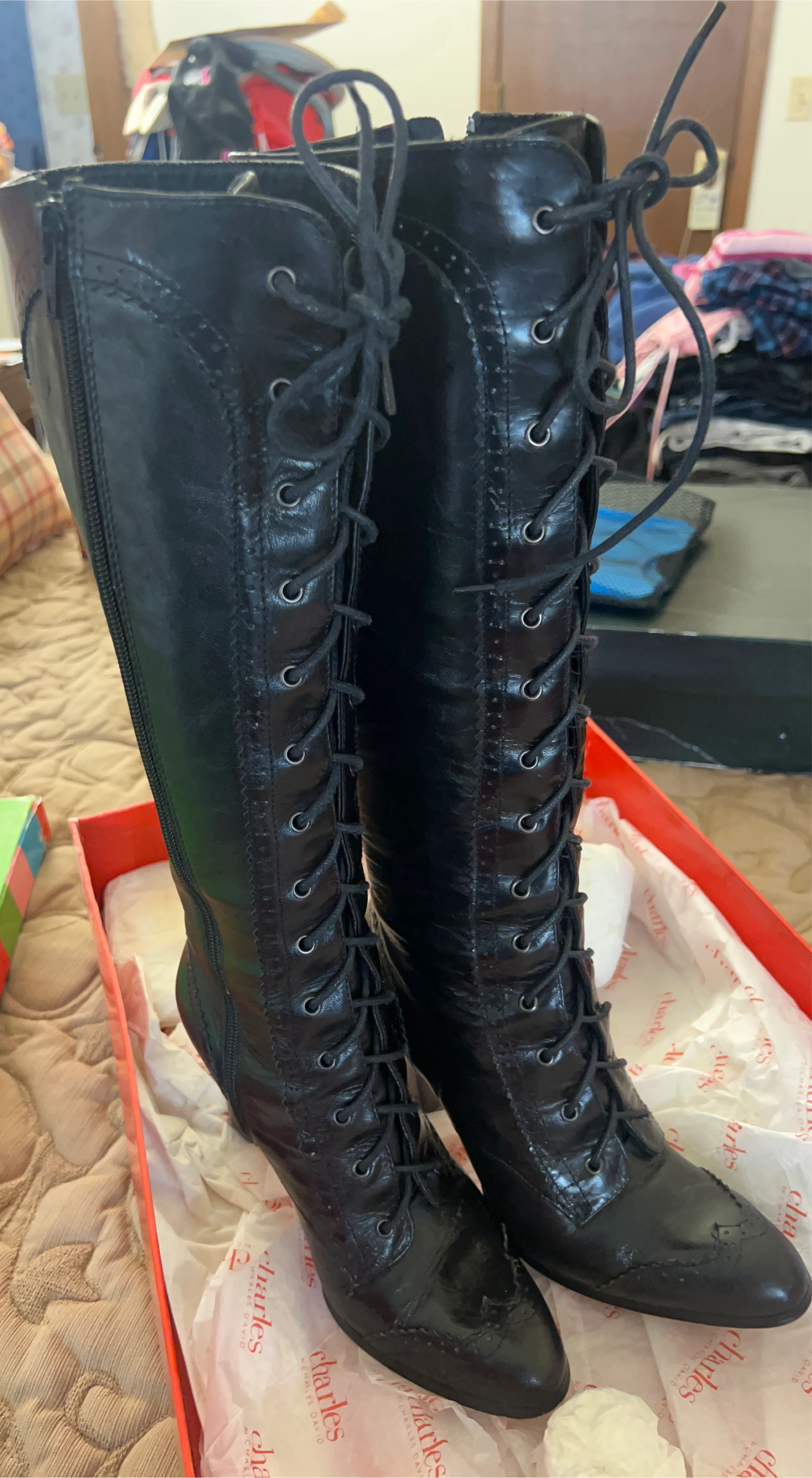 Charles by Charles David Black Leather Boots - Size 6