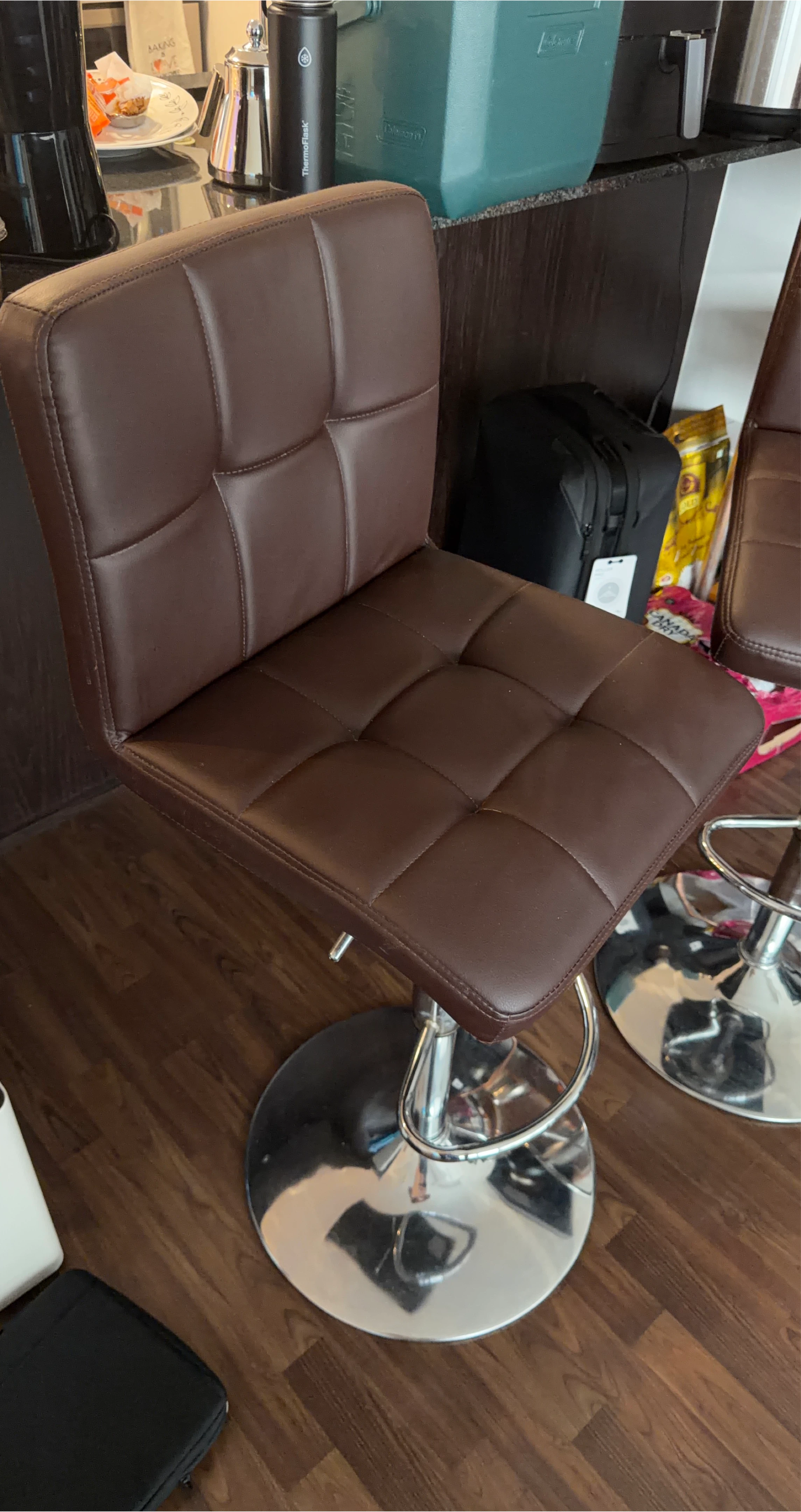 Brown Faux Leather Bar Stools - Set of 2