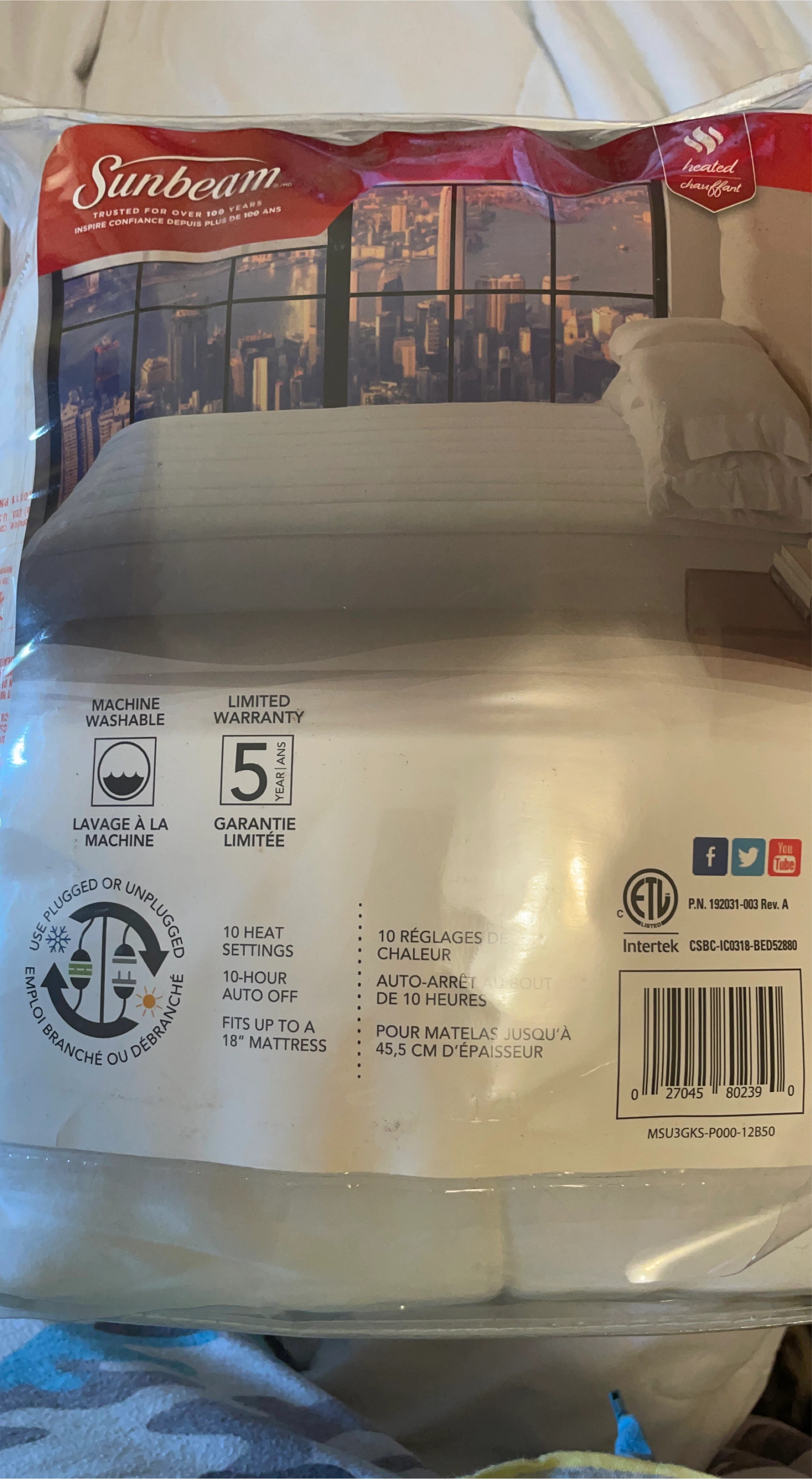 Sunbeam Heated Mattress Pad - Fits 18" Mattress