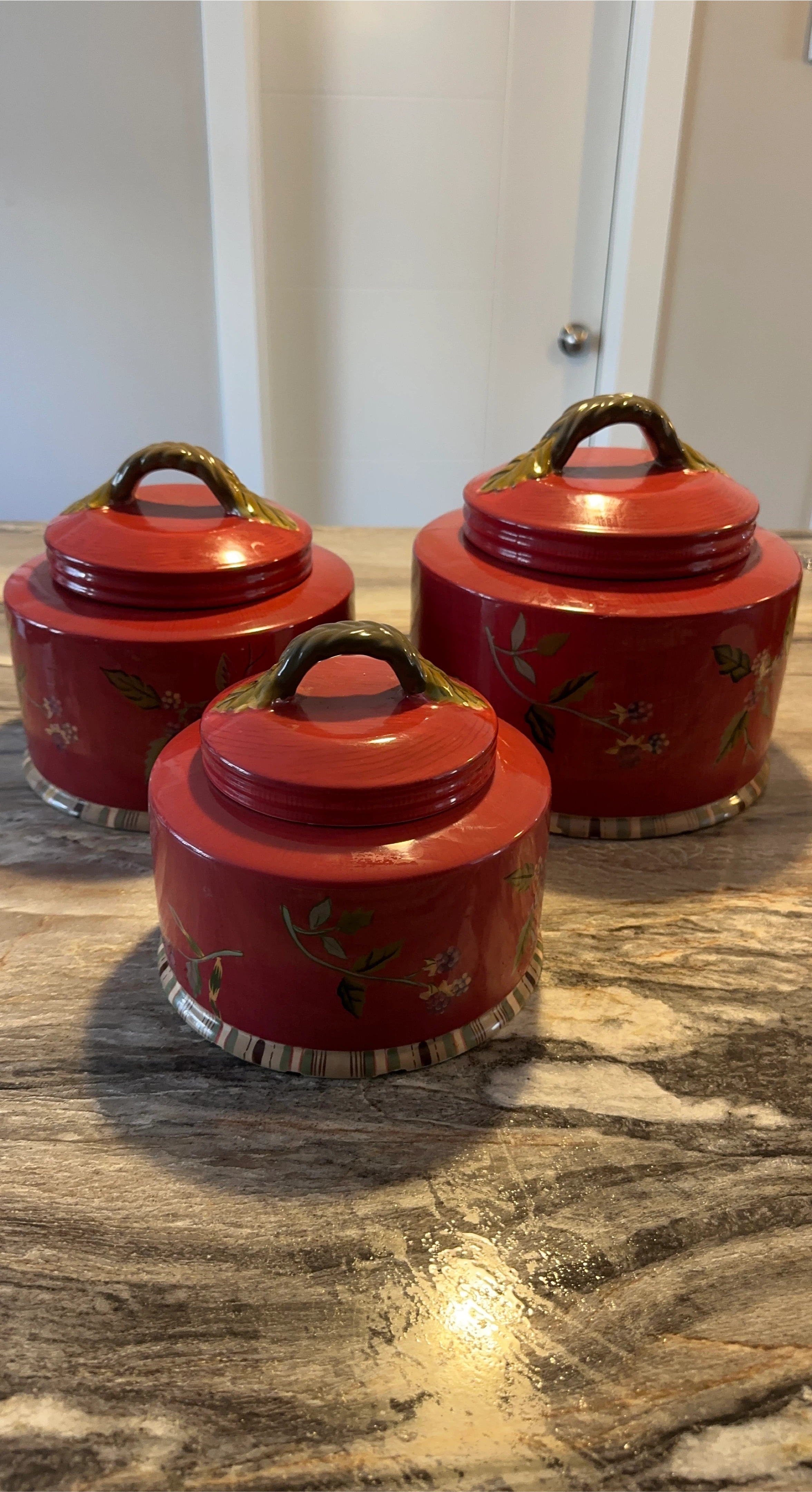 3-Piece Red Floral Canister Set