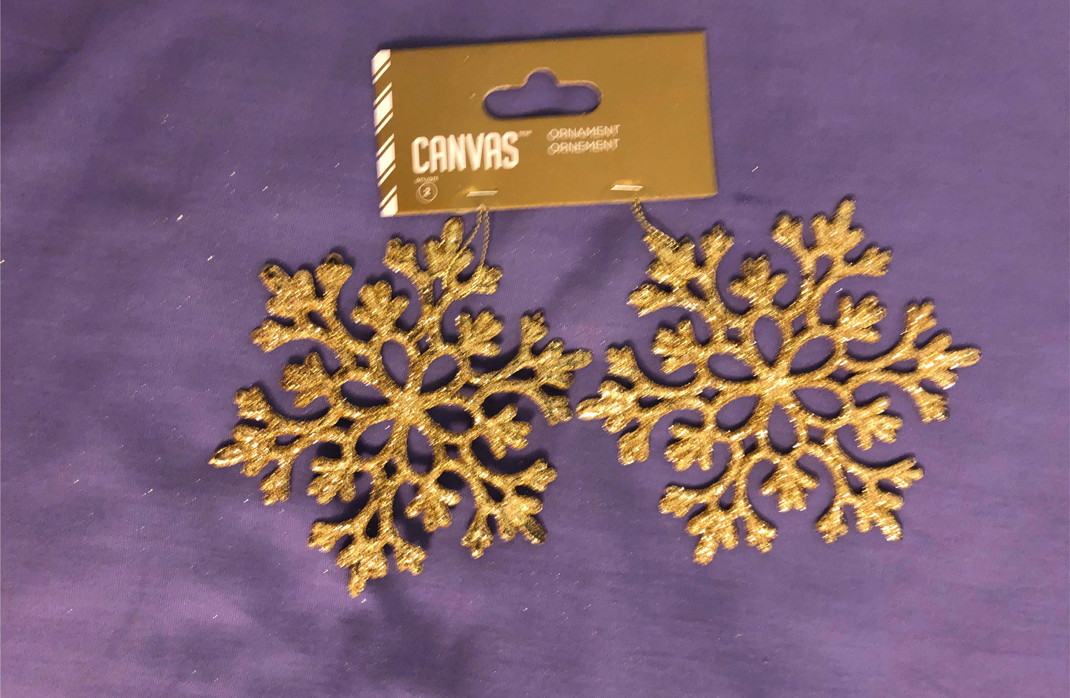Canvas Gold Snowflake Ornament - Set of 2