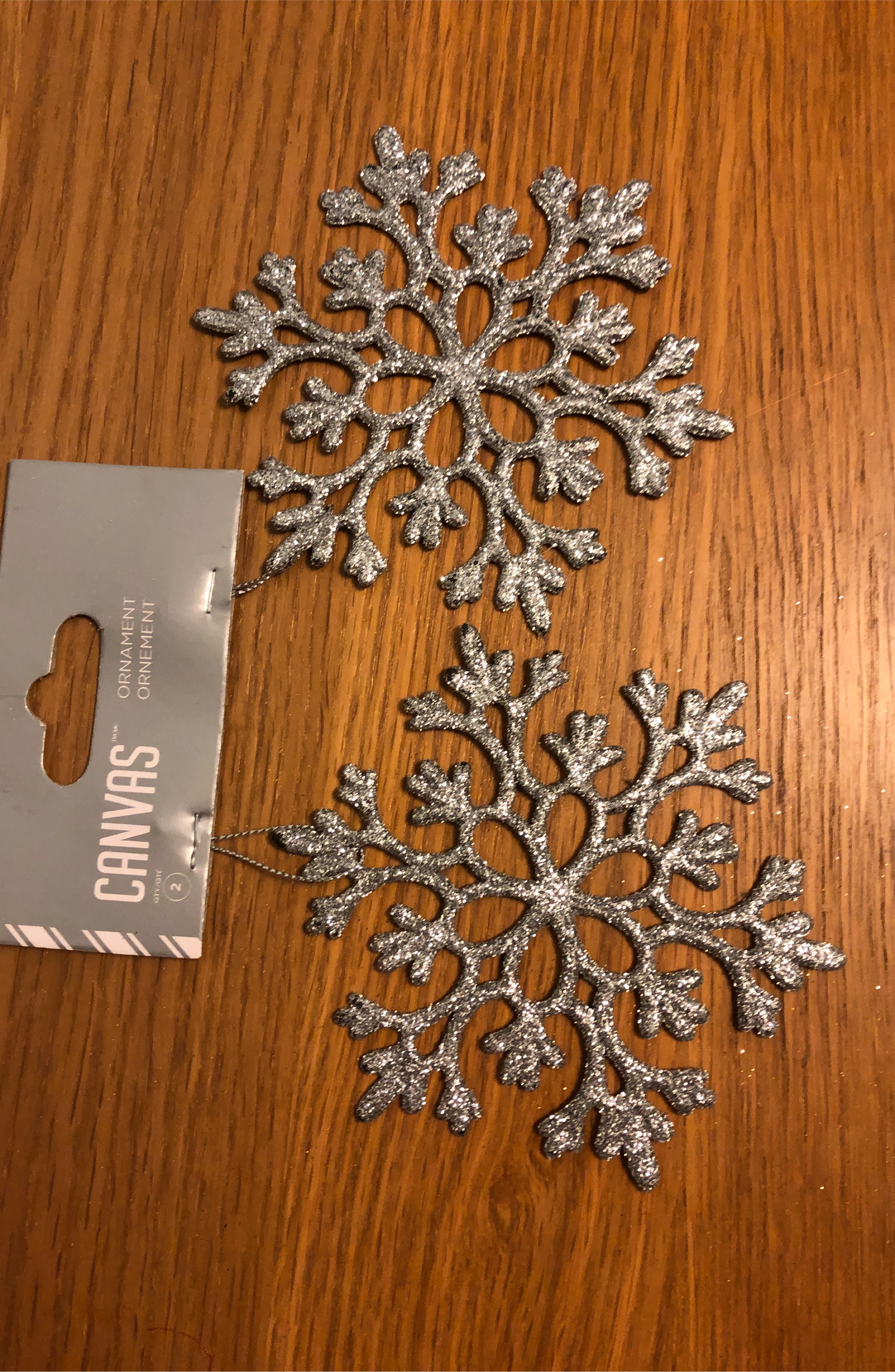 Canvas Silver Snowflake Ornaments - Set of 2